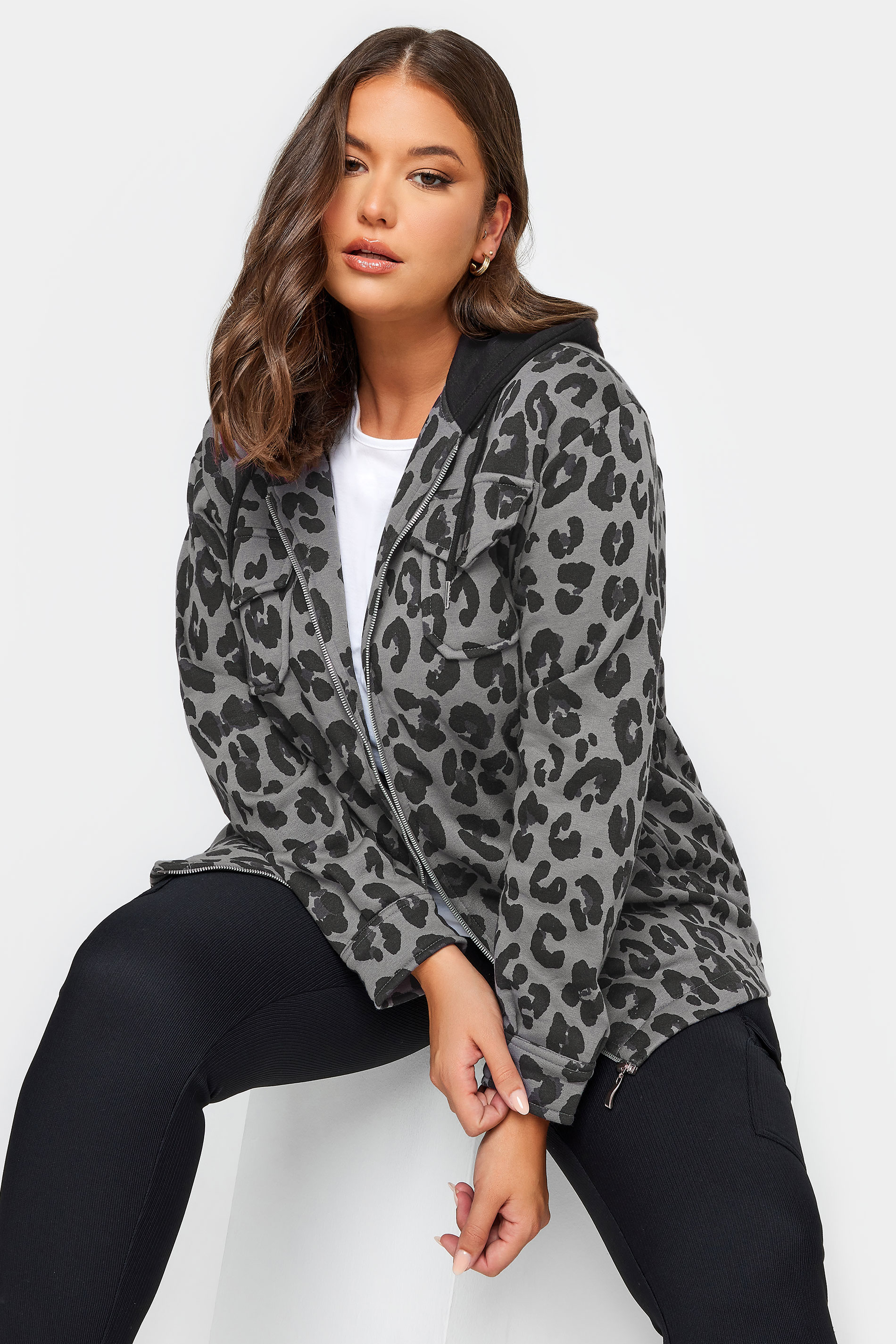 YOURS Plus Size Leopard Print Hooded Shacket | Yours Clothing 1