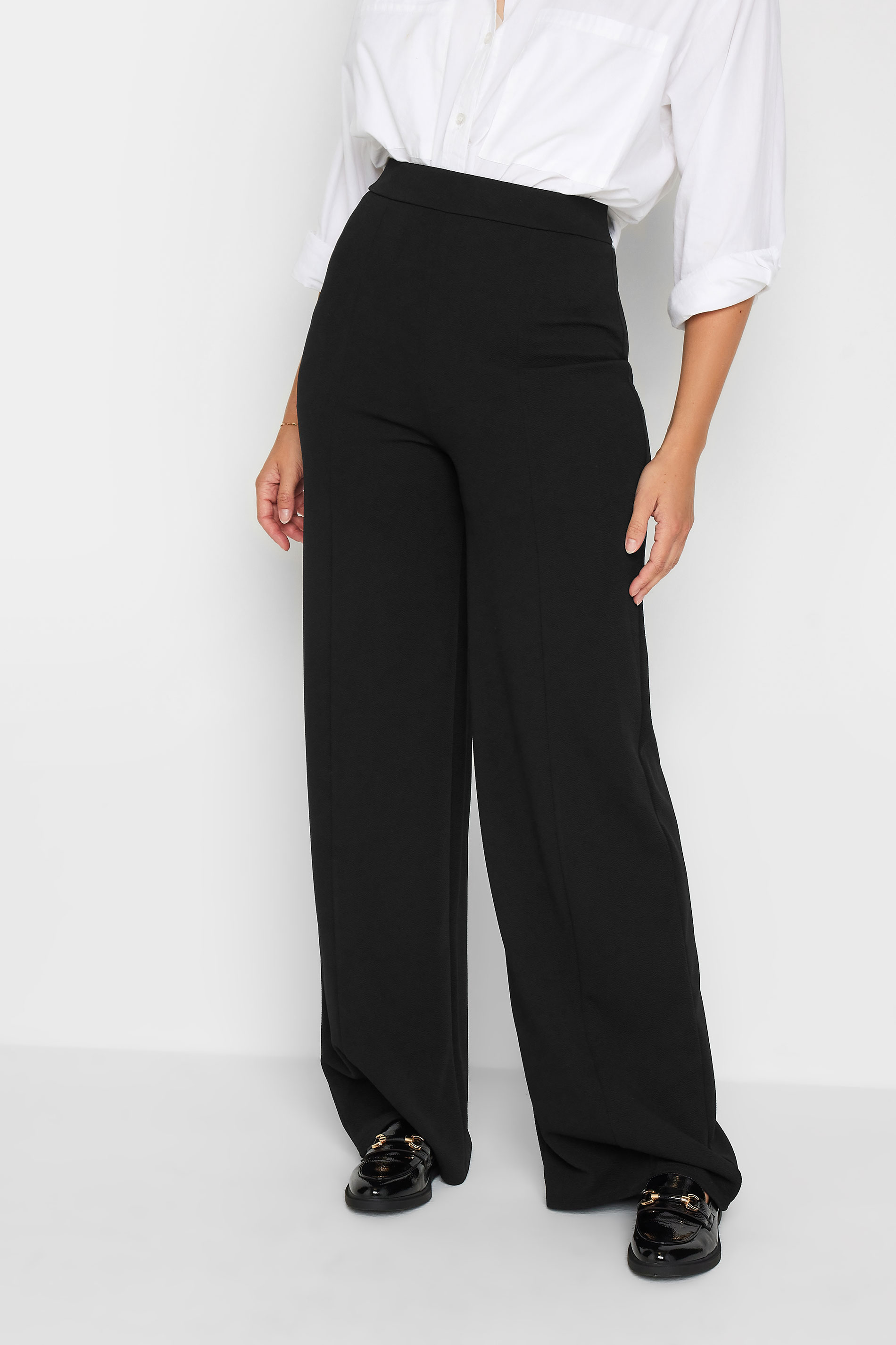LTS Tall Black Pin Tuck Wide Leg Trousers | Long Tall Sally 1