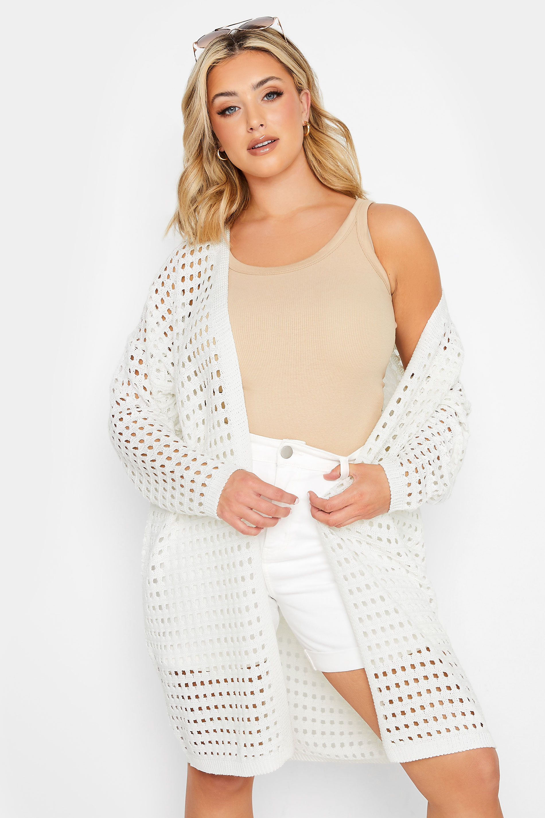 YOURS Curve Plus Size White Crochet Cardigan | Yours Clothing  1