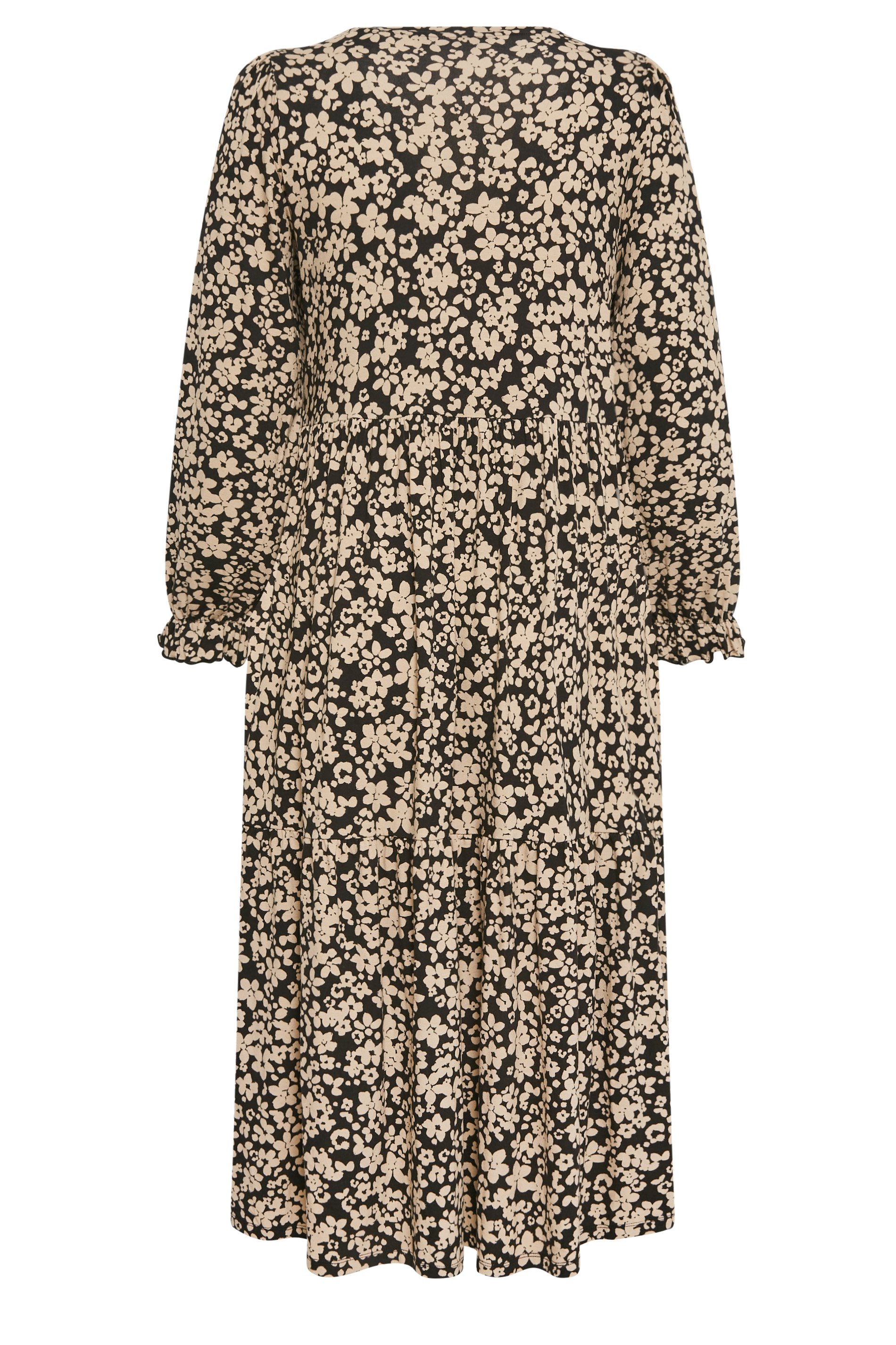 YOURS Plus Size Beige Brown Floral Print Tiered Midaxi Dress | Yours ...