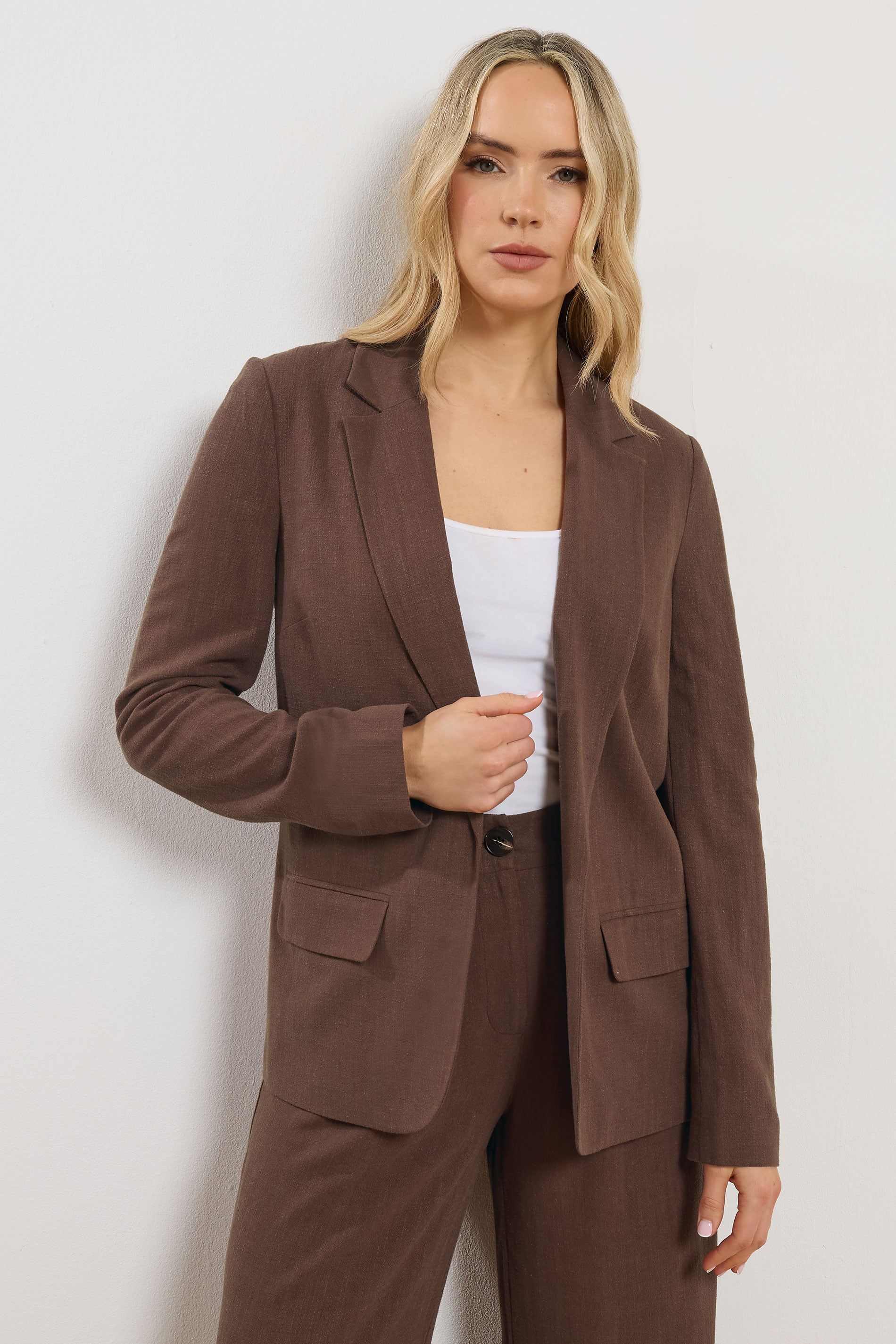 LTS Tall Women's Chocolate Brown Linen Blazer | Long Tall Sally 1