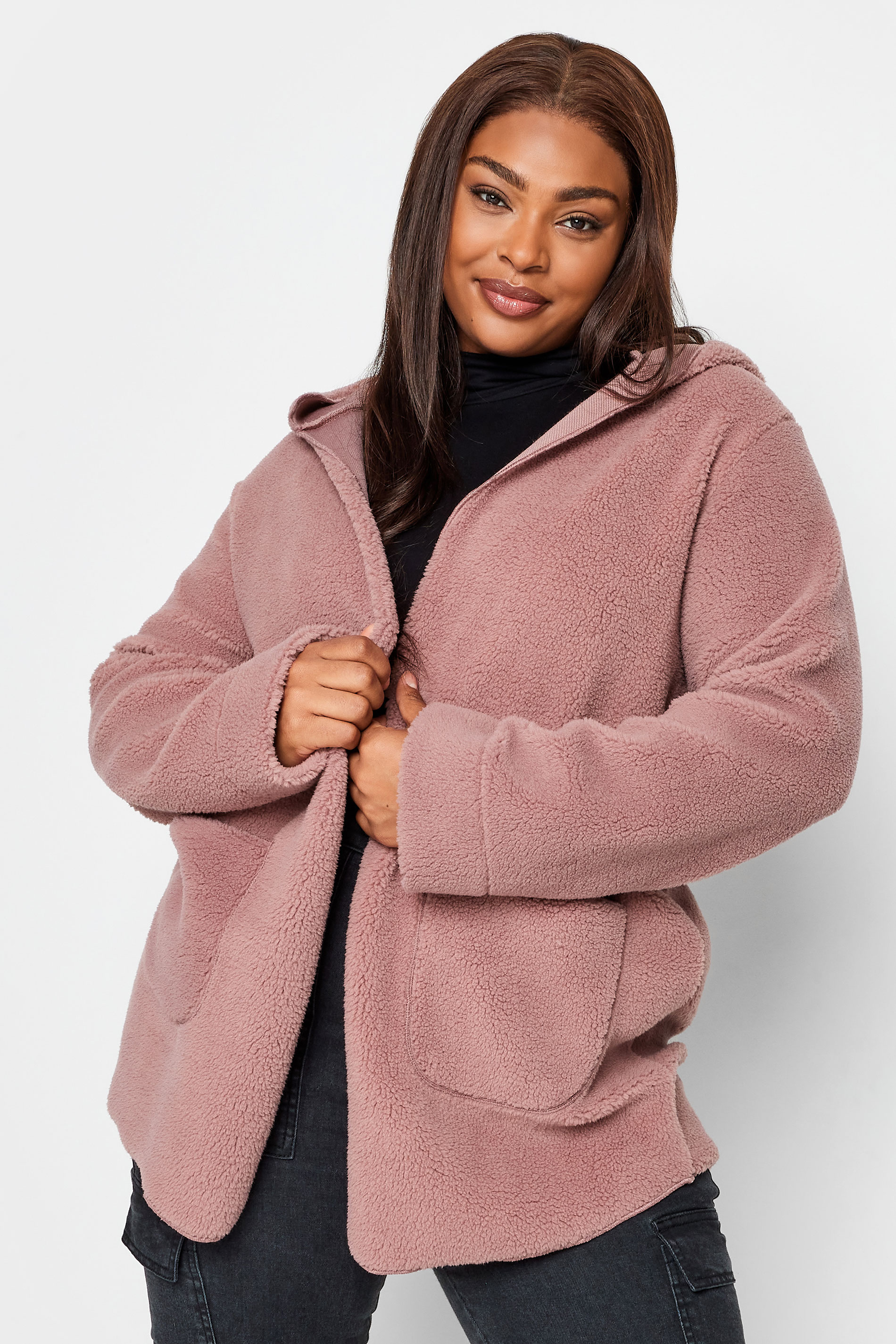 YOURS Plus Size Pink Teddy Hooded Jacket | Yours Clothing 2