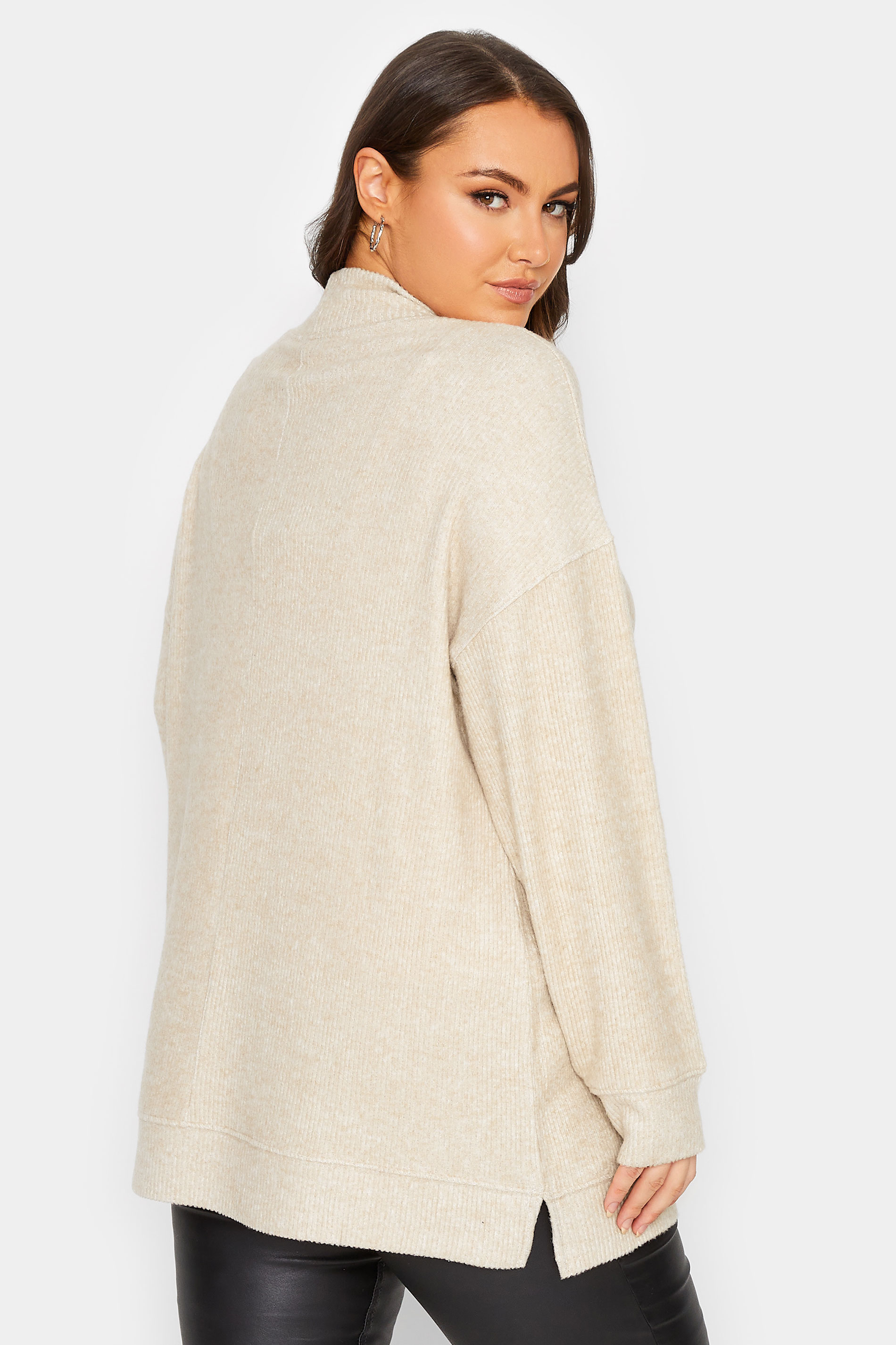 YOURS Plus Size Natural Brown Soft Touch Longline Jumper | Yours Clothing 3