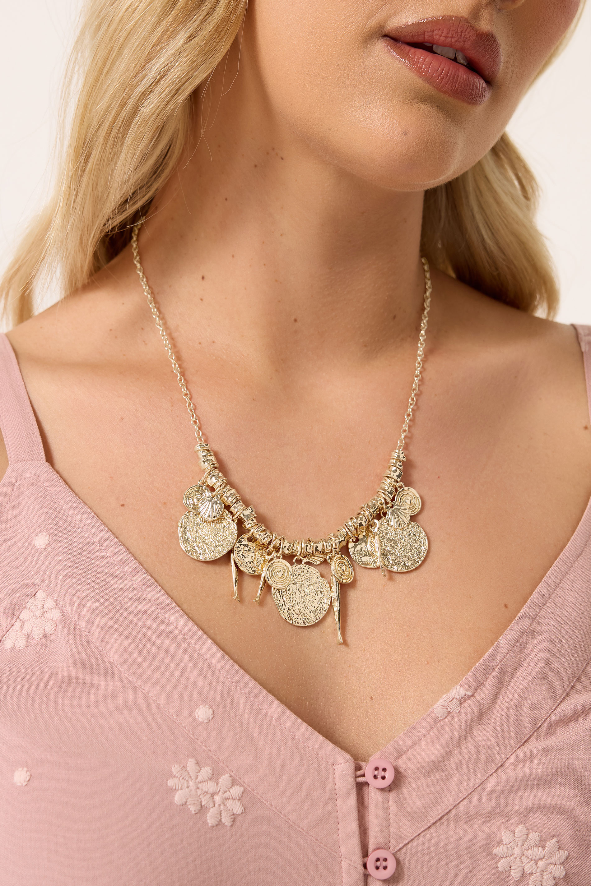 Gold Tone Mixed Charm Necklace | Yours Clothing 1