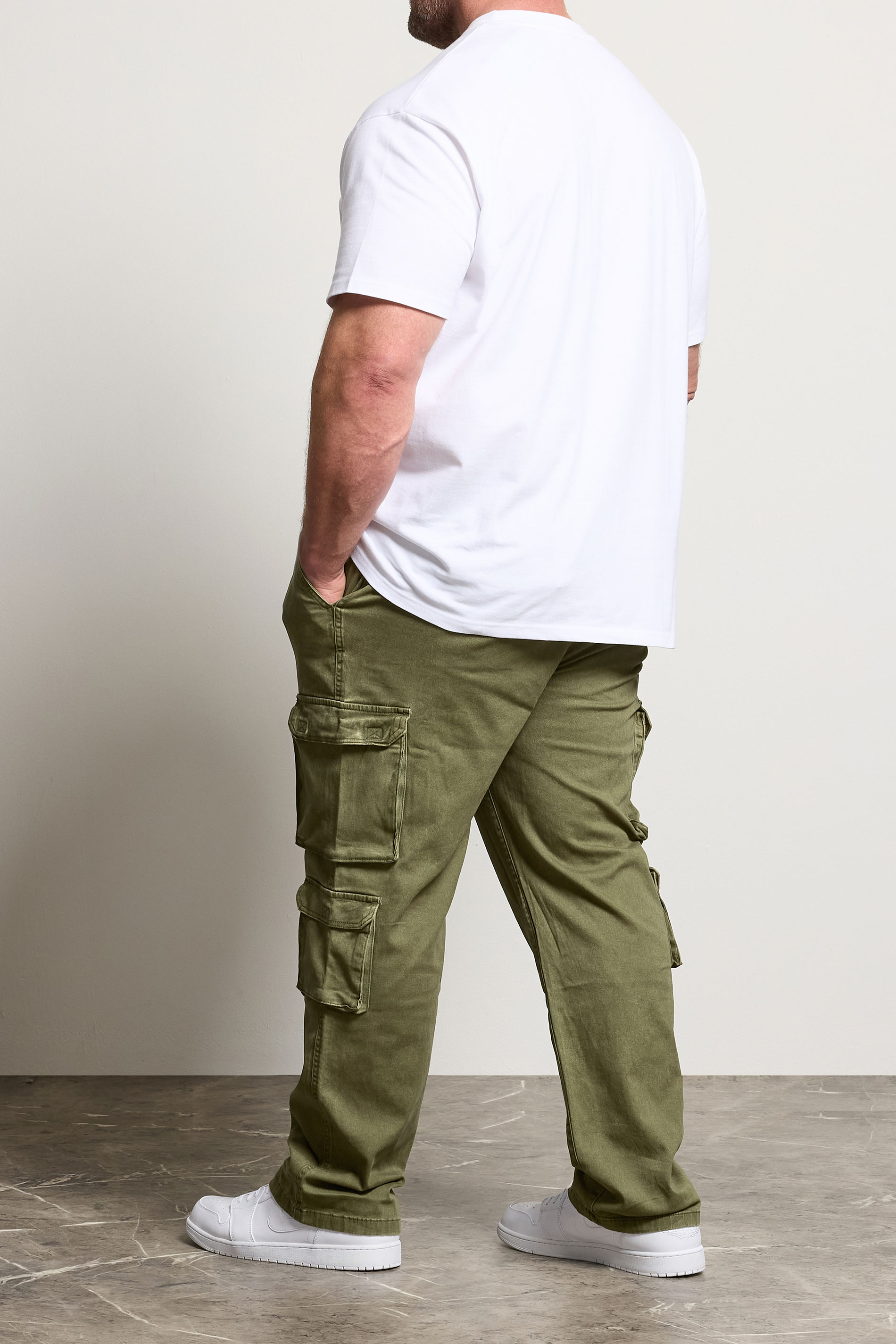 BadRhino Big & Tall Olive Green Acid Wash Double Pocket Cargo Trousers | BadRhino 4