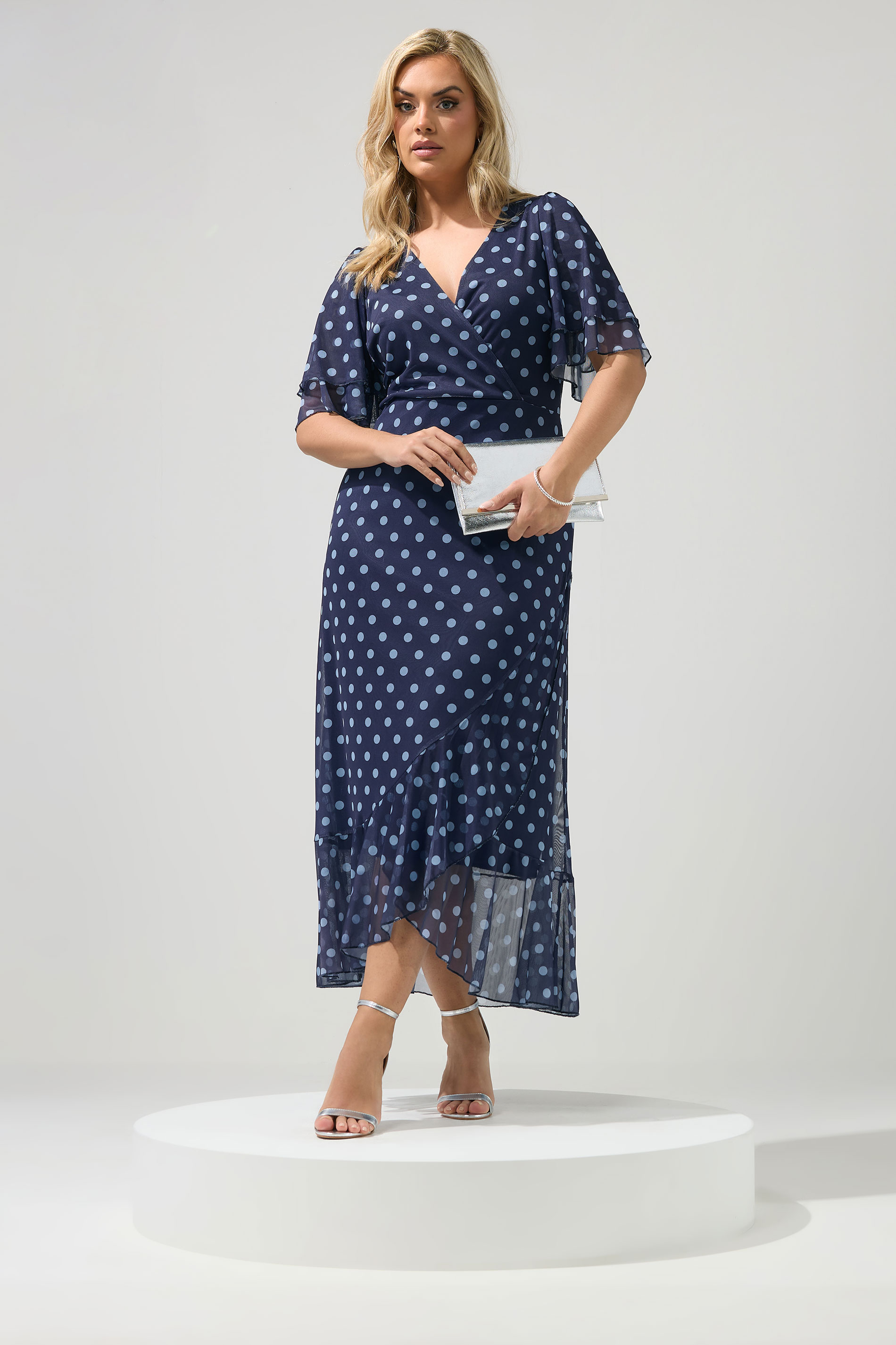 YOURS LONDON Plus Size Navy Blue Polka Dot Wrap Dress | Yours Clothing 2