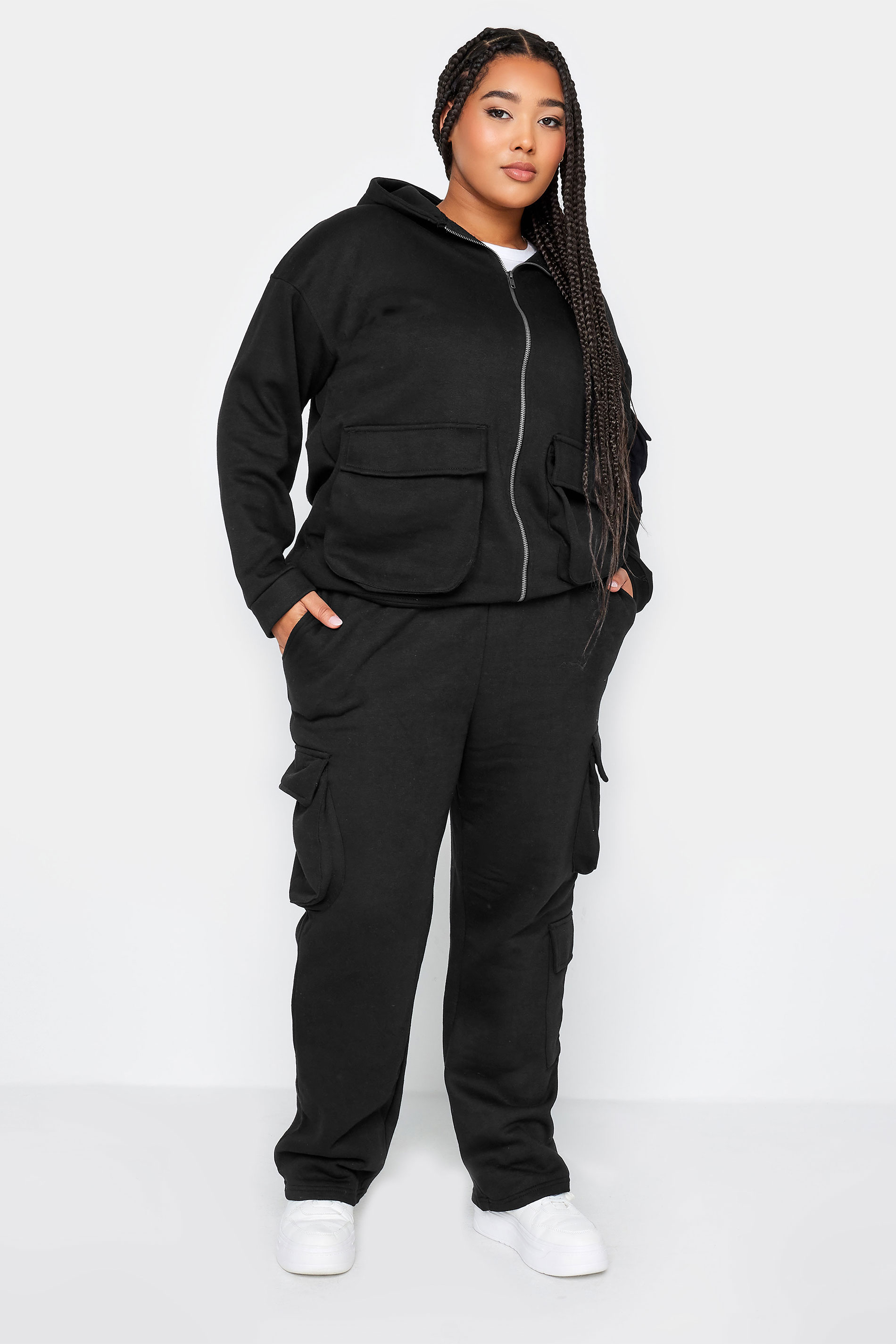 YOURS Plus Size Black Straight Leg Cargo Joggers | Yours Clothing 2