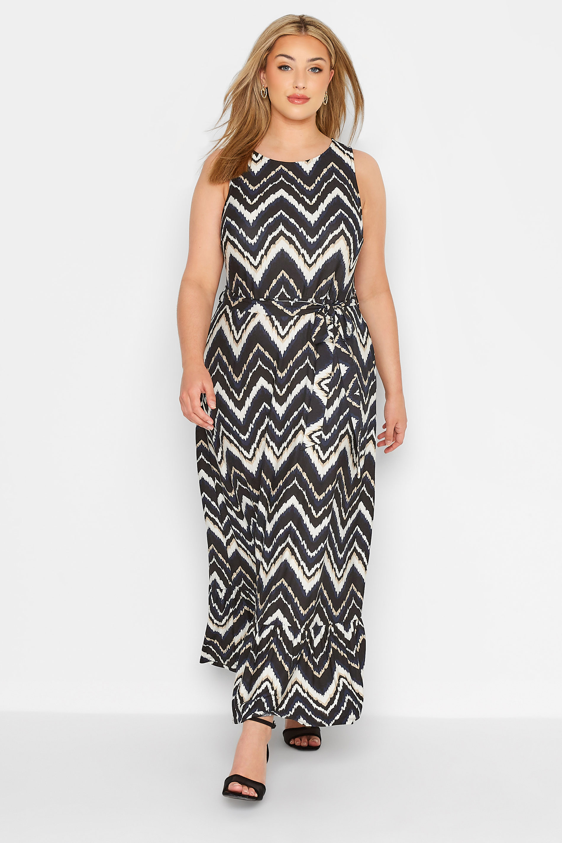 YOURS LONDON Plus Size Black Geometric Print Tiered Maxi Dress | Yours Clothing 1