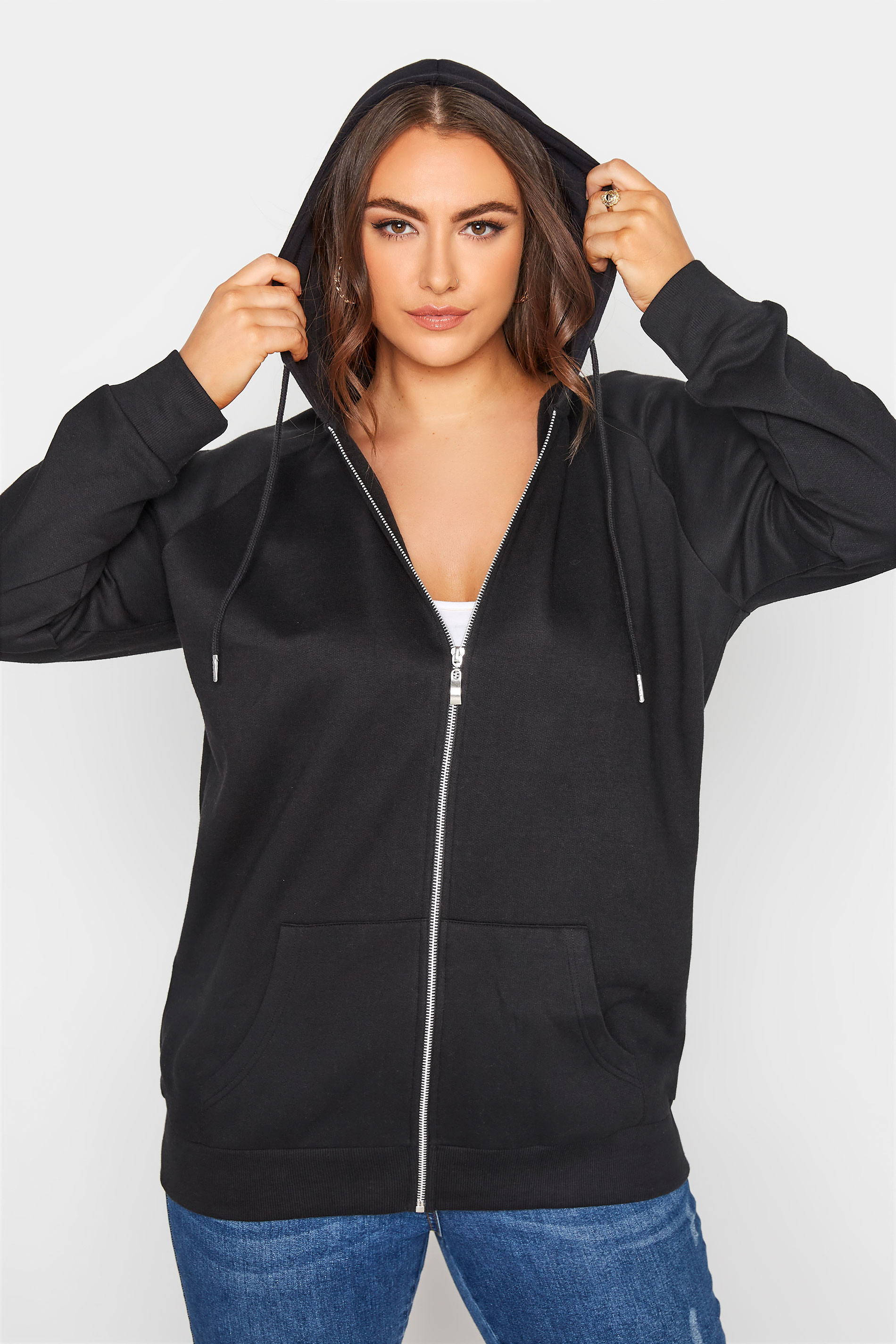 Plus Size Black Basic Zip Through Hoodie | Yours Clothing