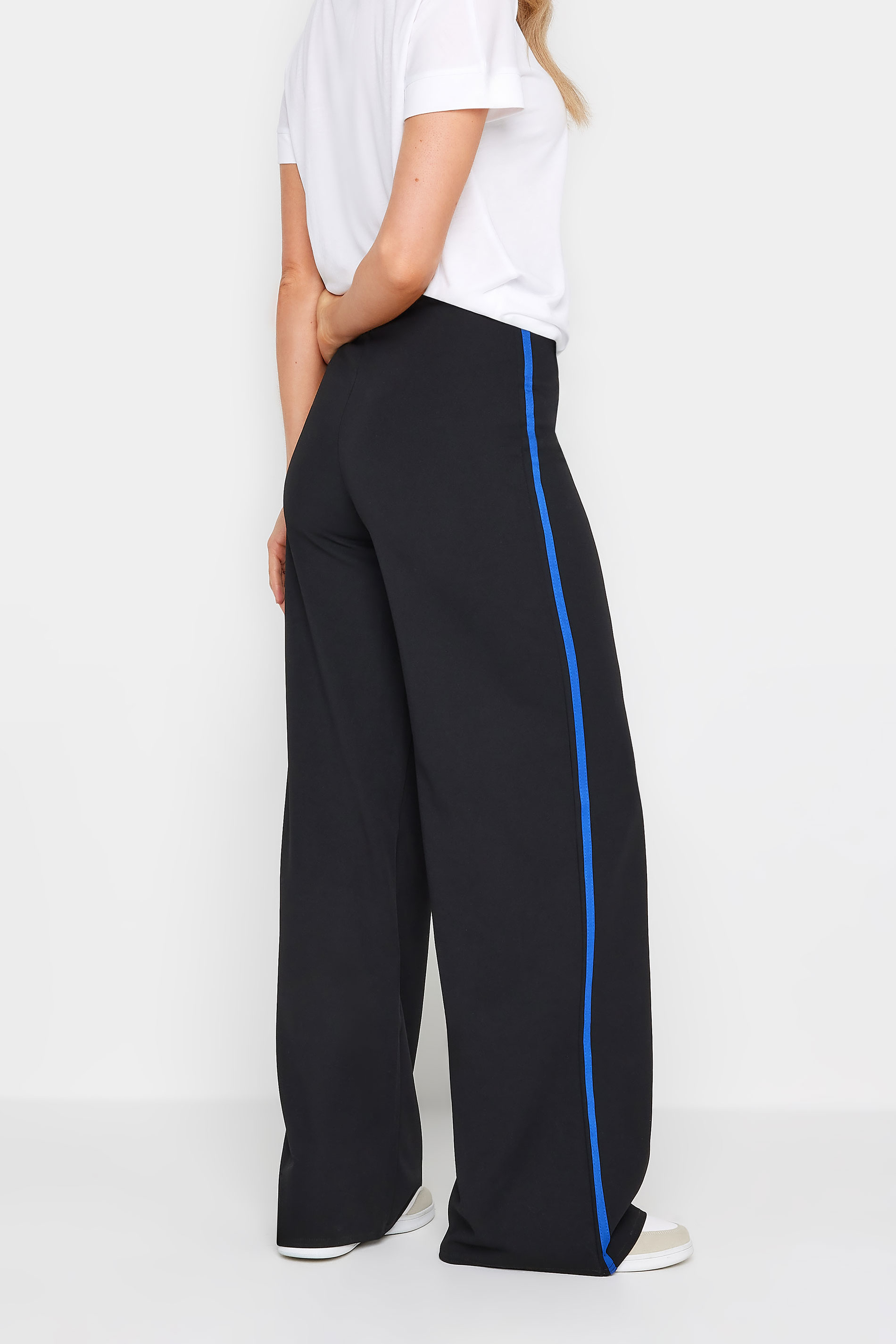 LTS Tall Womens Black & Cobalt Blue Side Stripe Wide Leg Trousers | Long Tall Sally 3