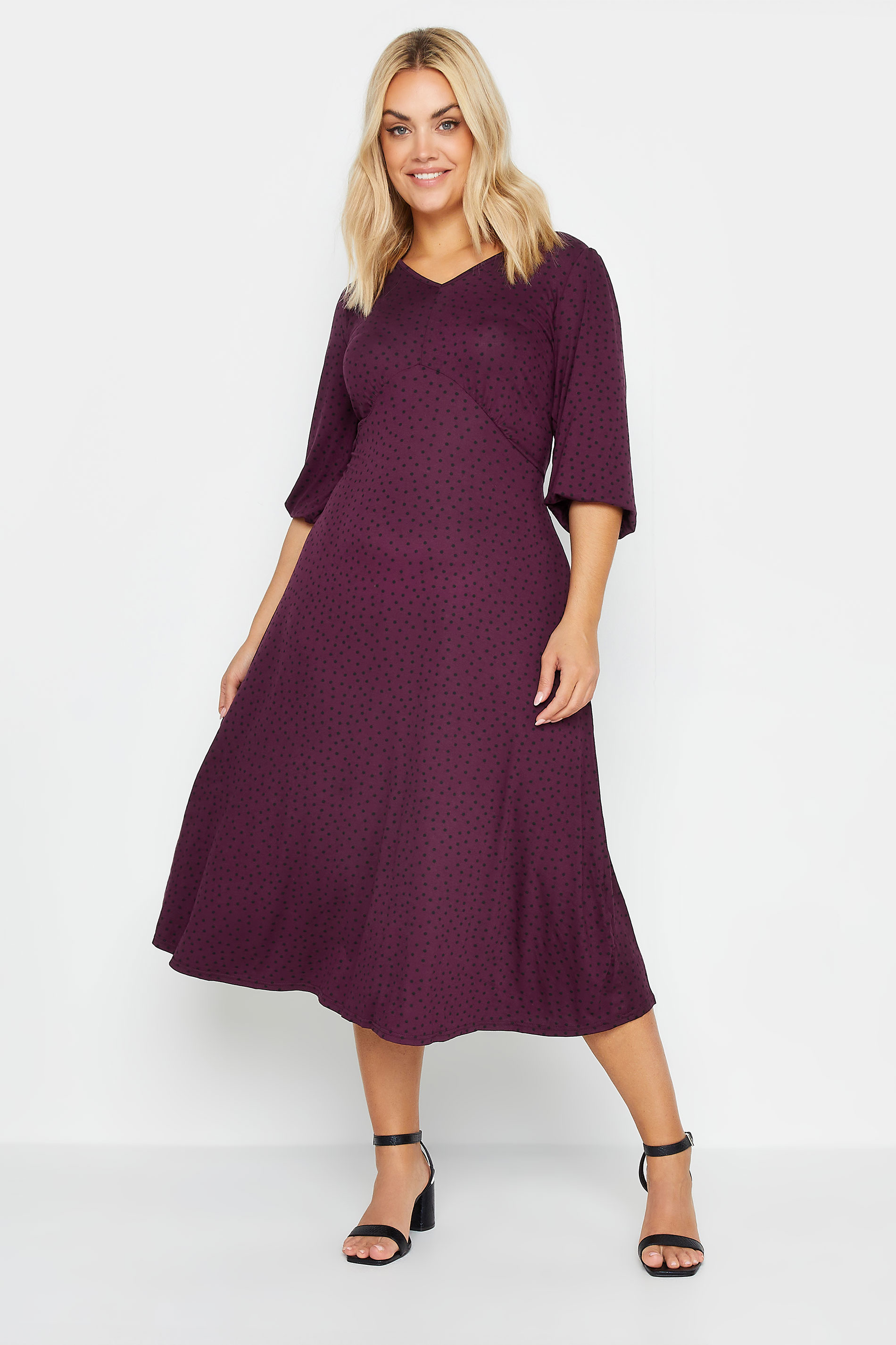 YOURS Plus Size Berry Red & Black Spot Print Maxi Dress | Yours Clothing 2
