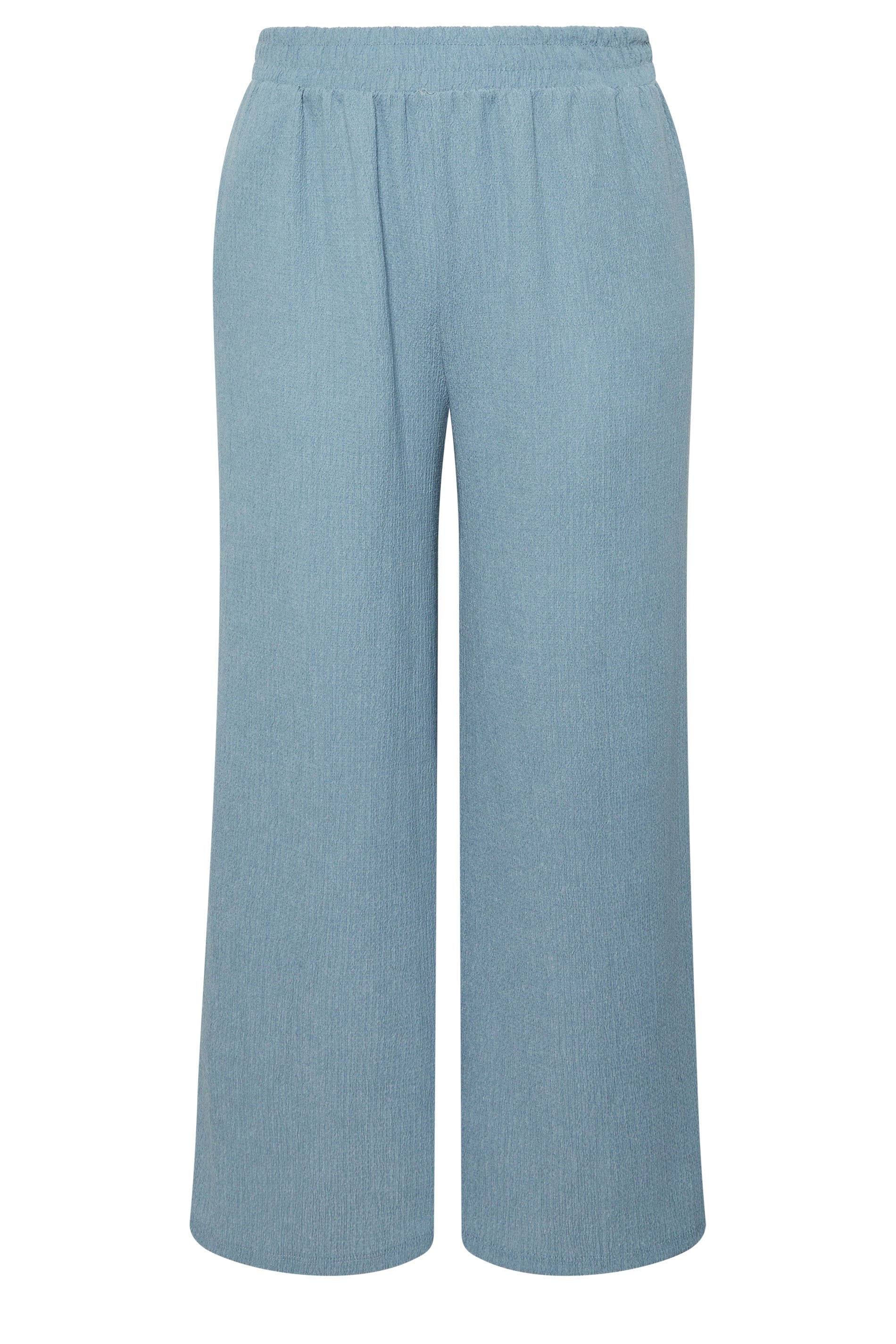 YOURS Plus Size Blue Wide Leg Textured Trousers | Yours Clothing 5