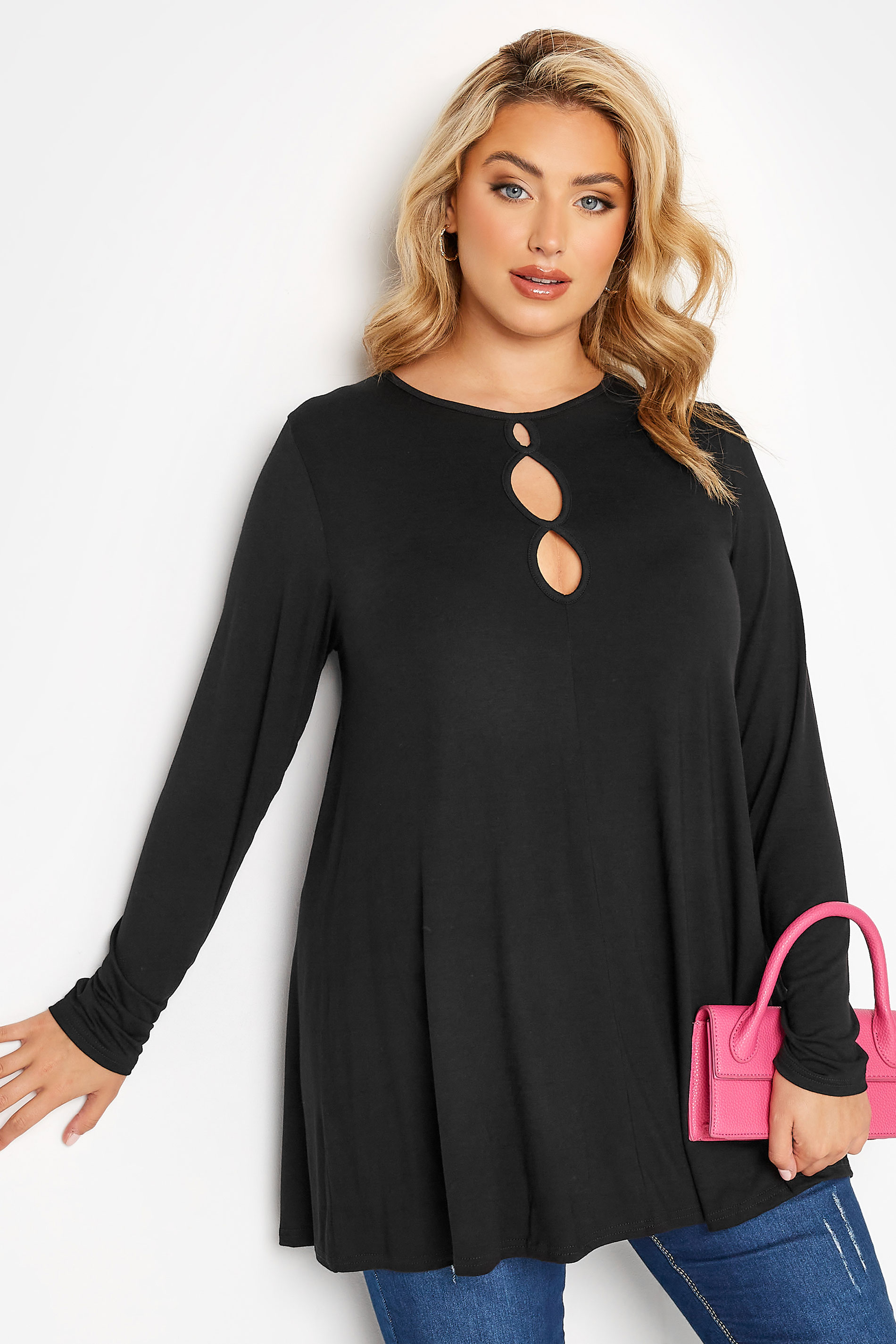 LIMITED COLLECTION Curve Black Cut Out Neckline Swing Top 1