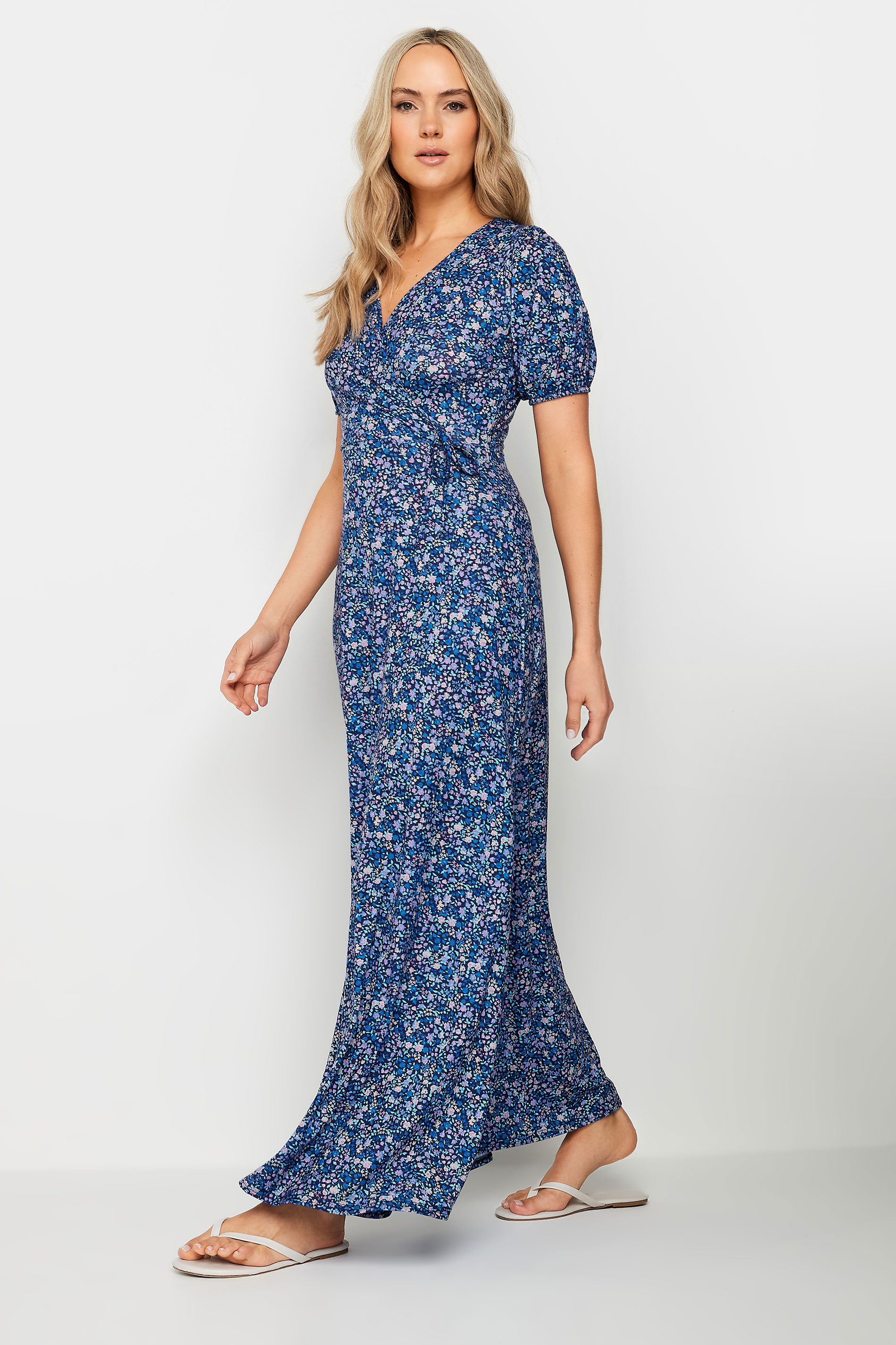 LTS Tall Women's Navy Blue Ditsy Floral Print Midi Wrap Dress 2