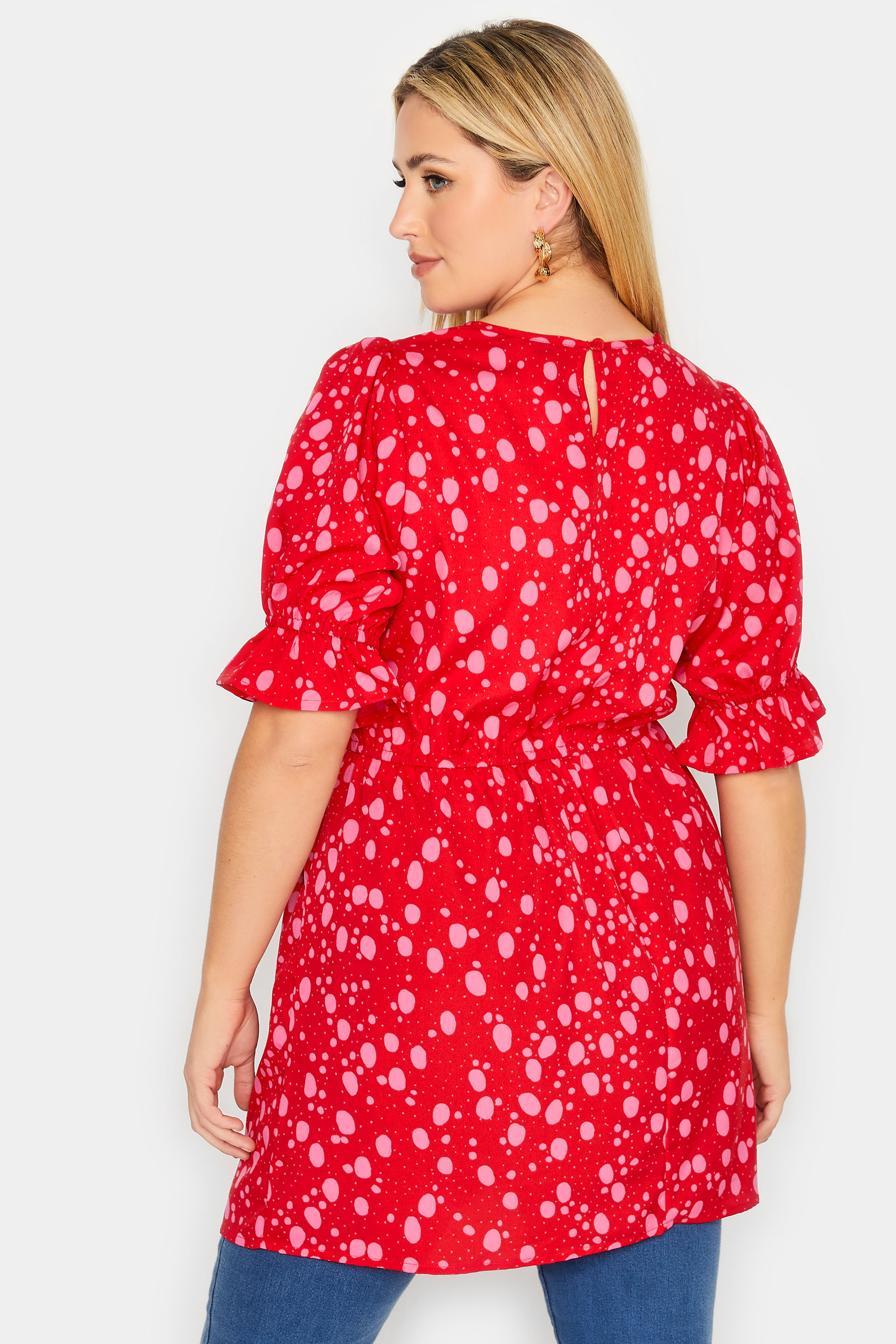 YOURS Plus Size Red Polka Dot Print Blouse | Yours Clothing 2