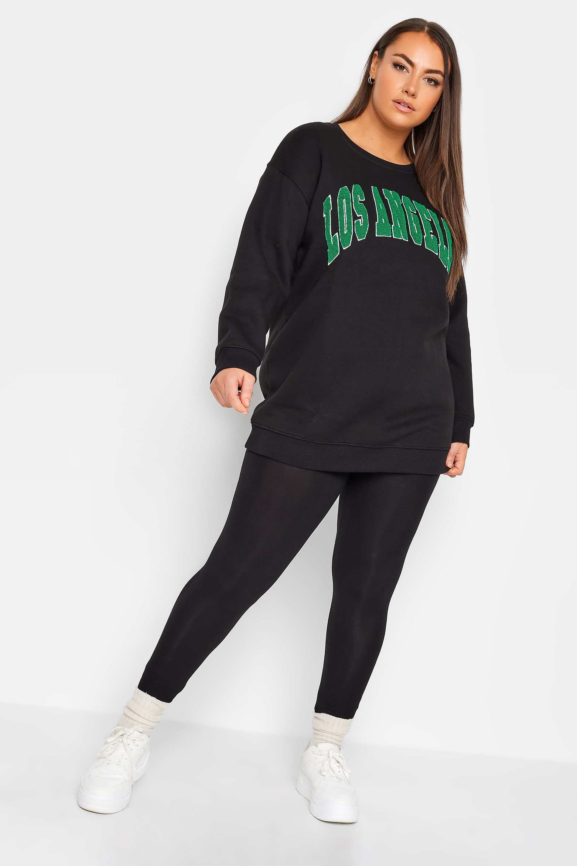 YOURS Plus Size Black 'Los Angeles' Embroidered Slogan Sweatshirt | Yours Clothing 3