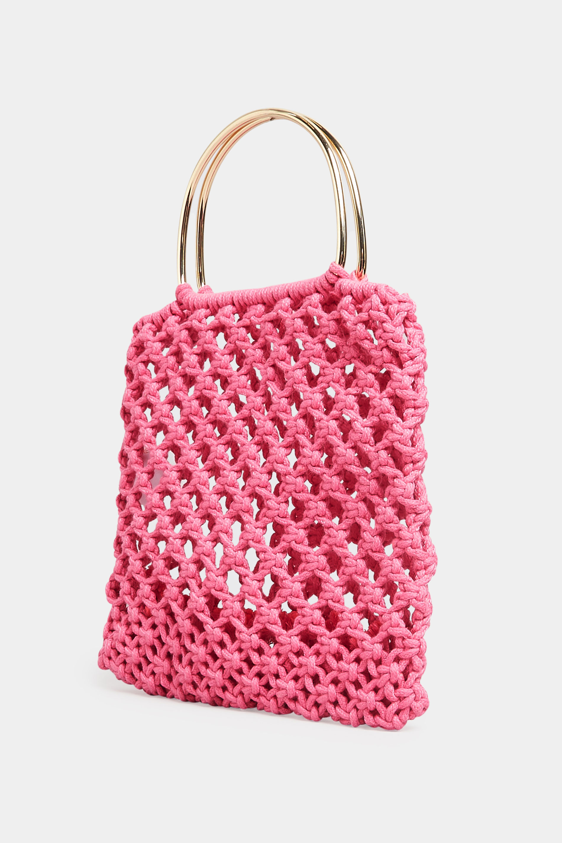 Plus Size Pink Crochet Handle Bag | Yours Clothing 1