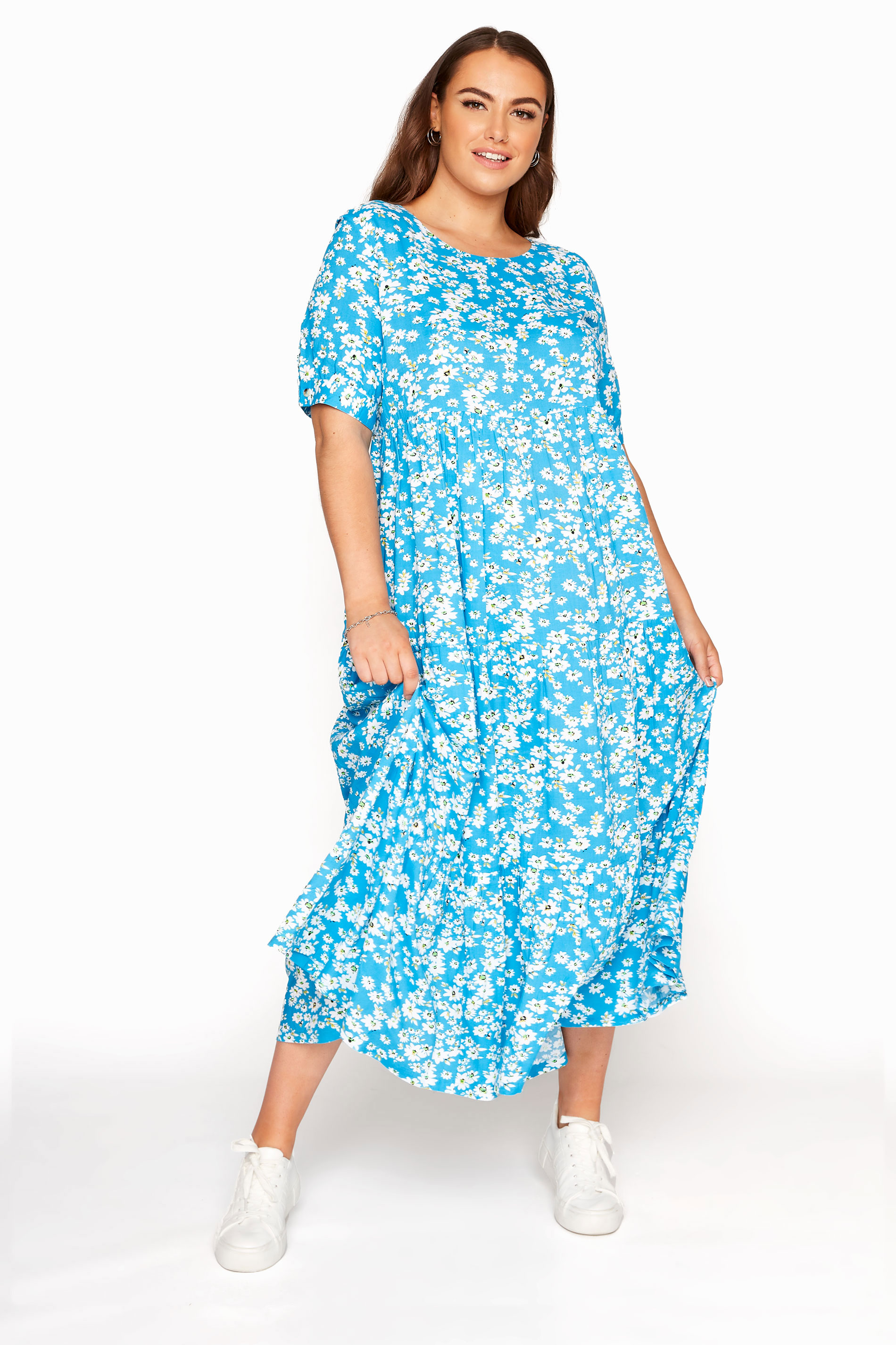 LIMITED COLLECTION Blue Daisy Tiered Smock Dress | Yours Clothing
