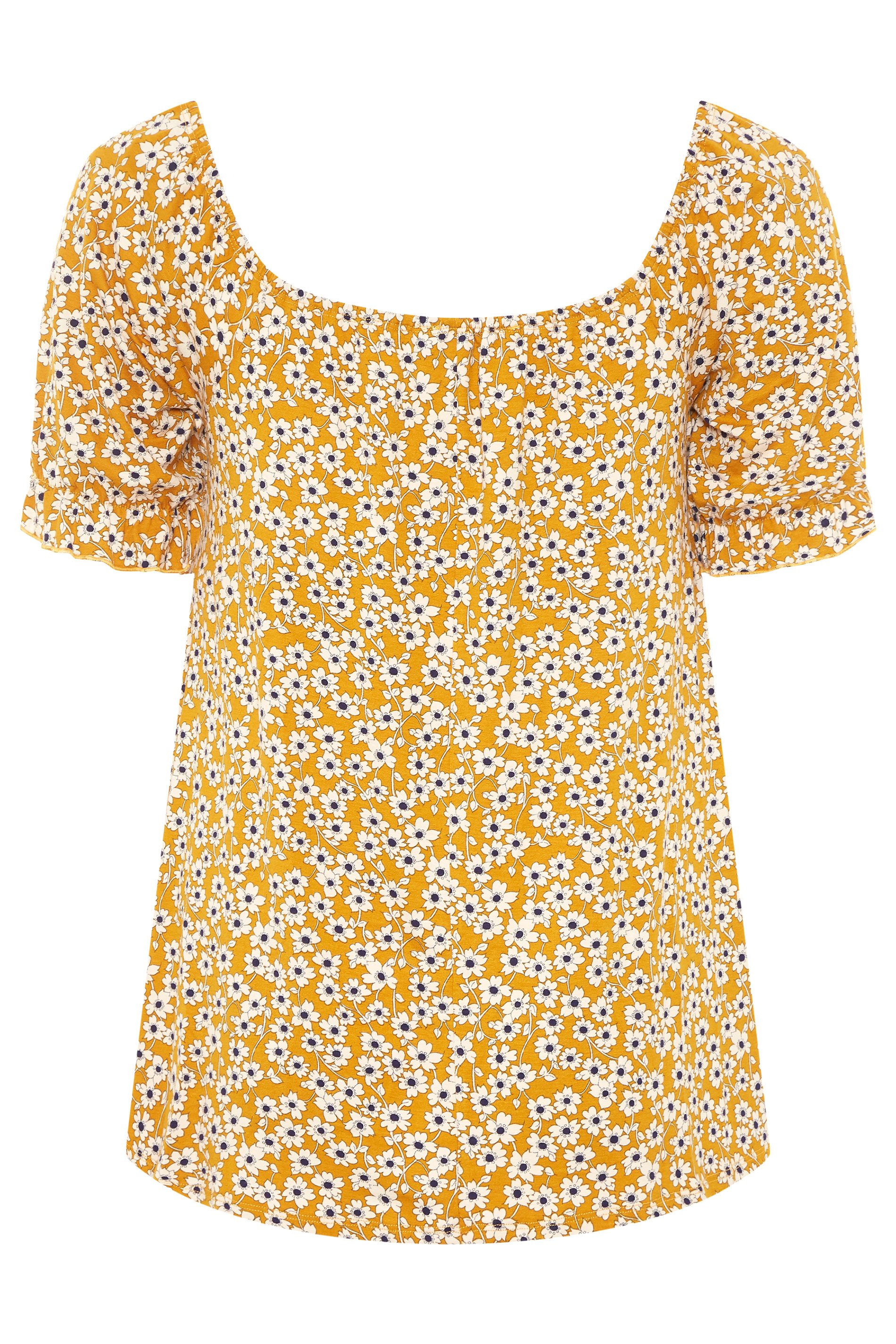 Mustard Floral Scoop Neck Top | Yours Clothing