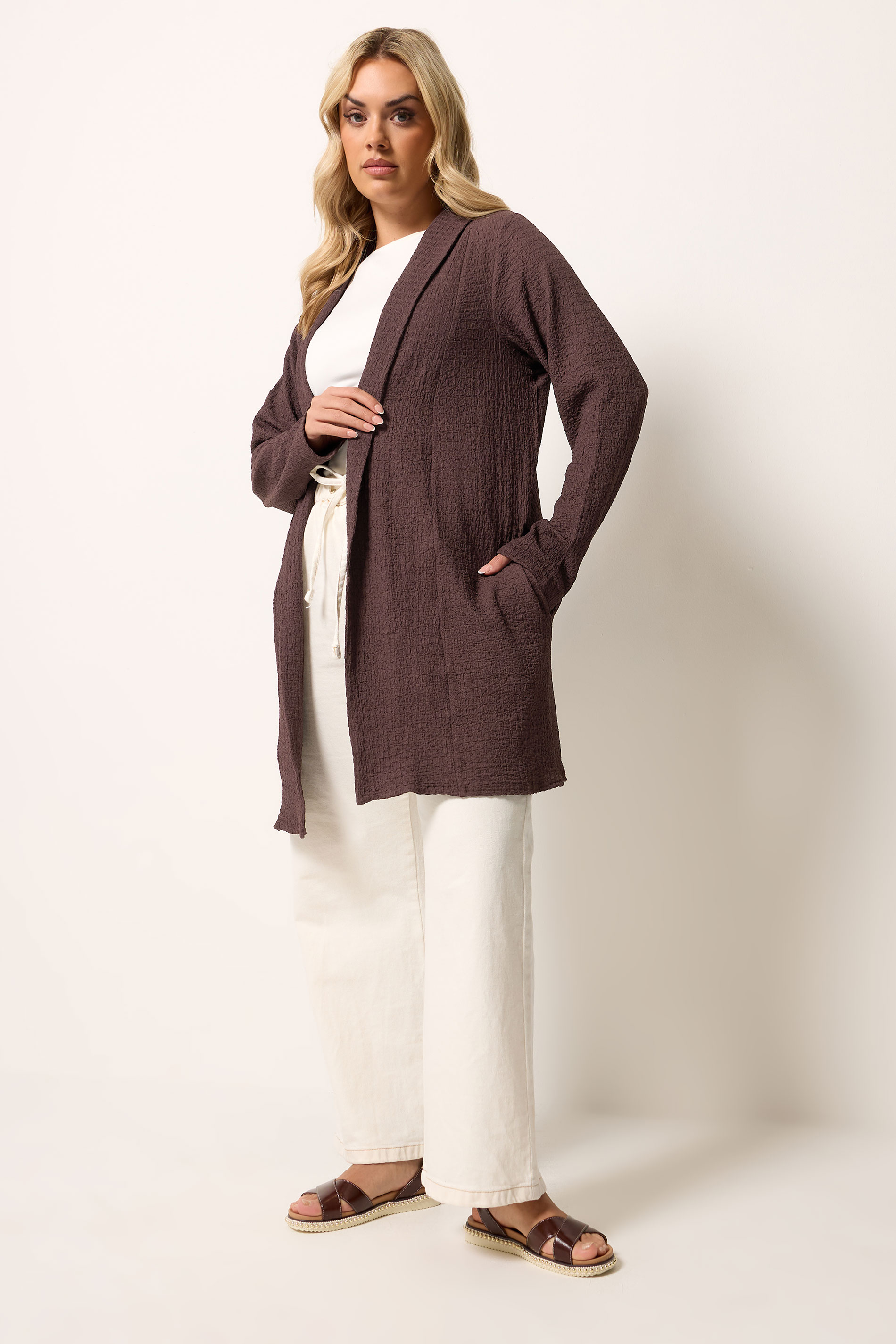 YOURS Plus Size Chocolate Brown Bubble Textured Blazer | Yours Clothing 1