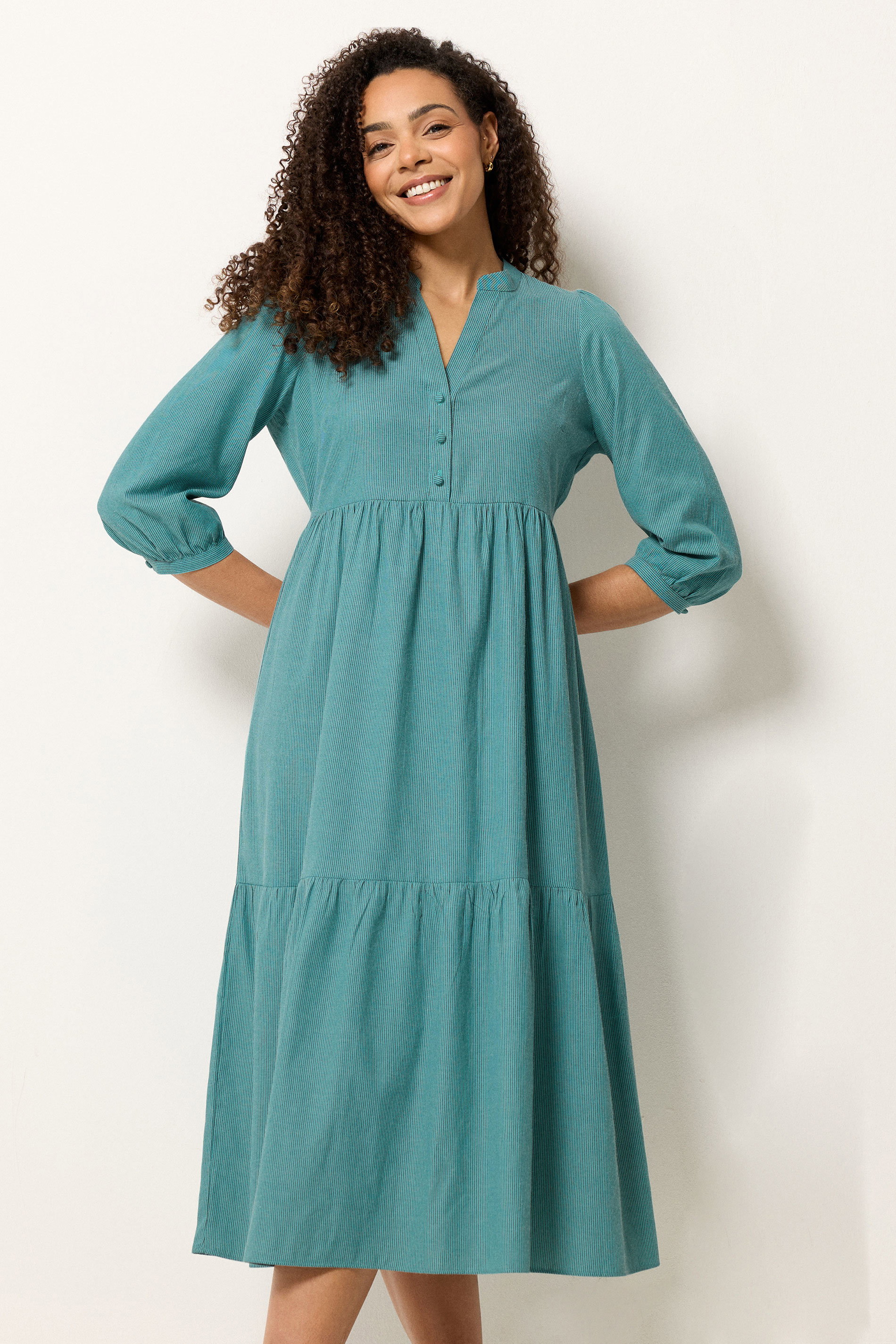 M&Co Green Fine Stripe Tiered Maxi Dress | M&Co 3