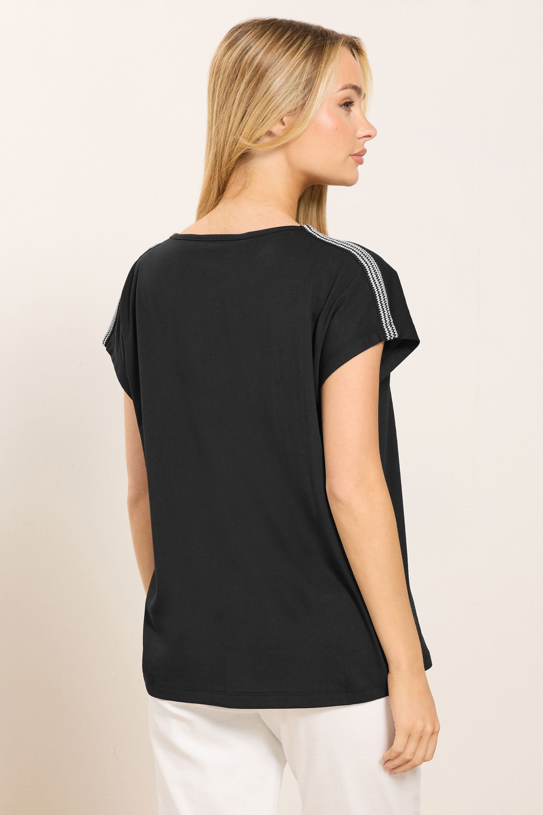 M&Co Black Contrast Trim Cotton Short Sleeve T-Shirt | M&Co 2