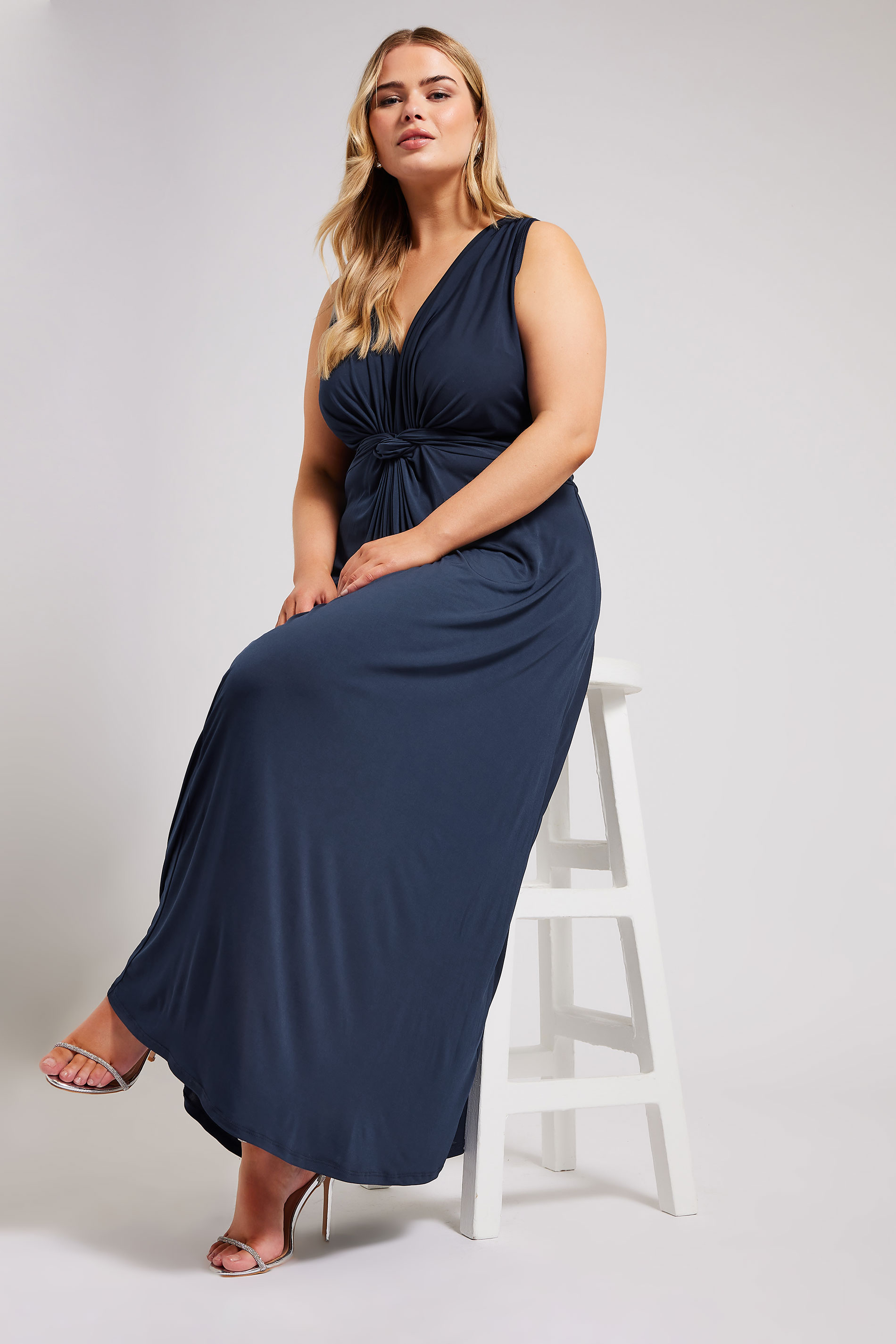 YOURS LONDON Plus Size Navy Blue Knot Front Maxi Dress | Yours Clothing 1