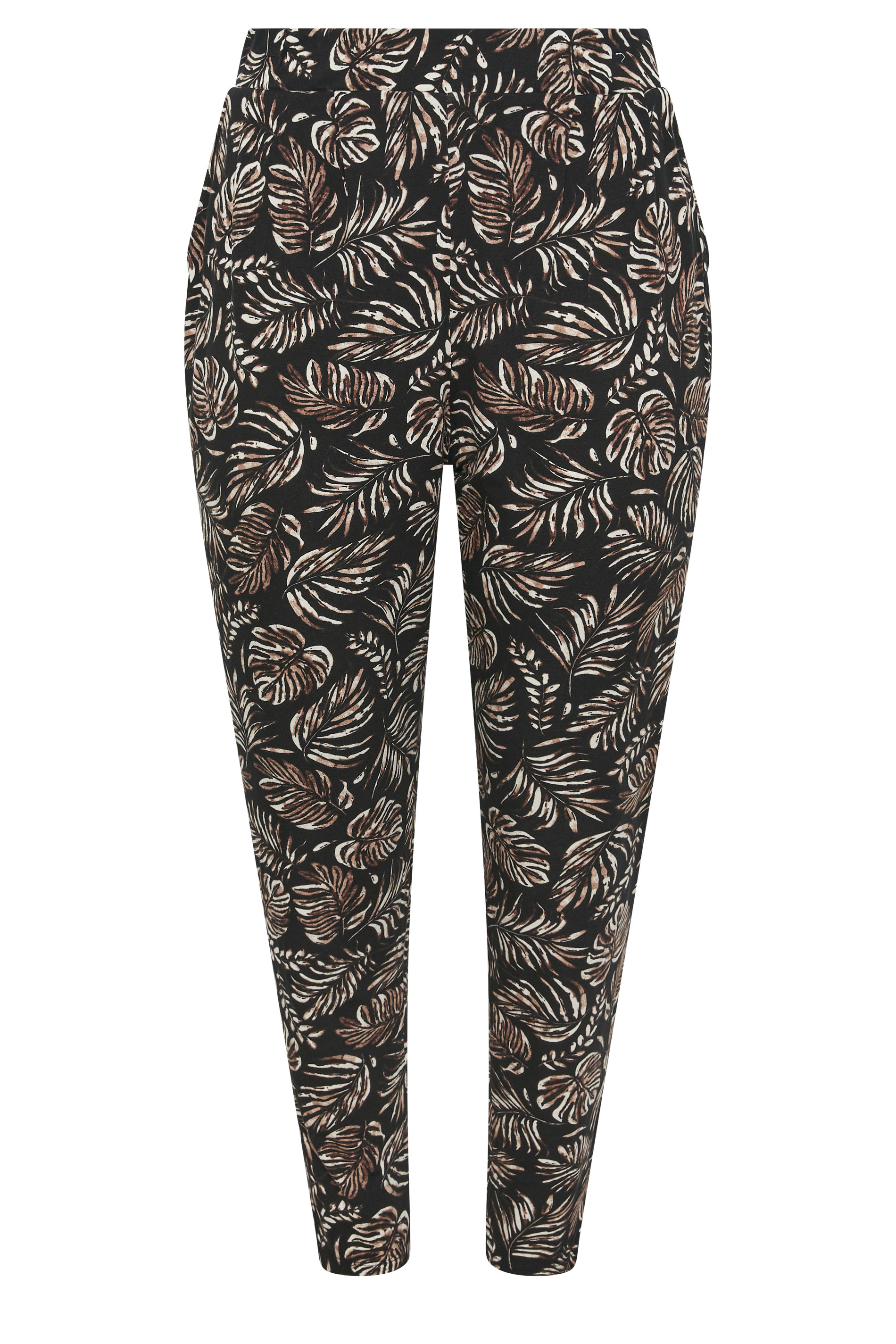 YOURS Plus Size Black Leaf Print Double Pleat Harem Trousers | Yours Clothing 5