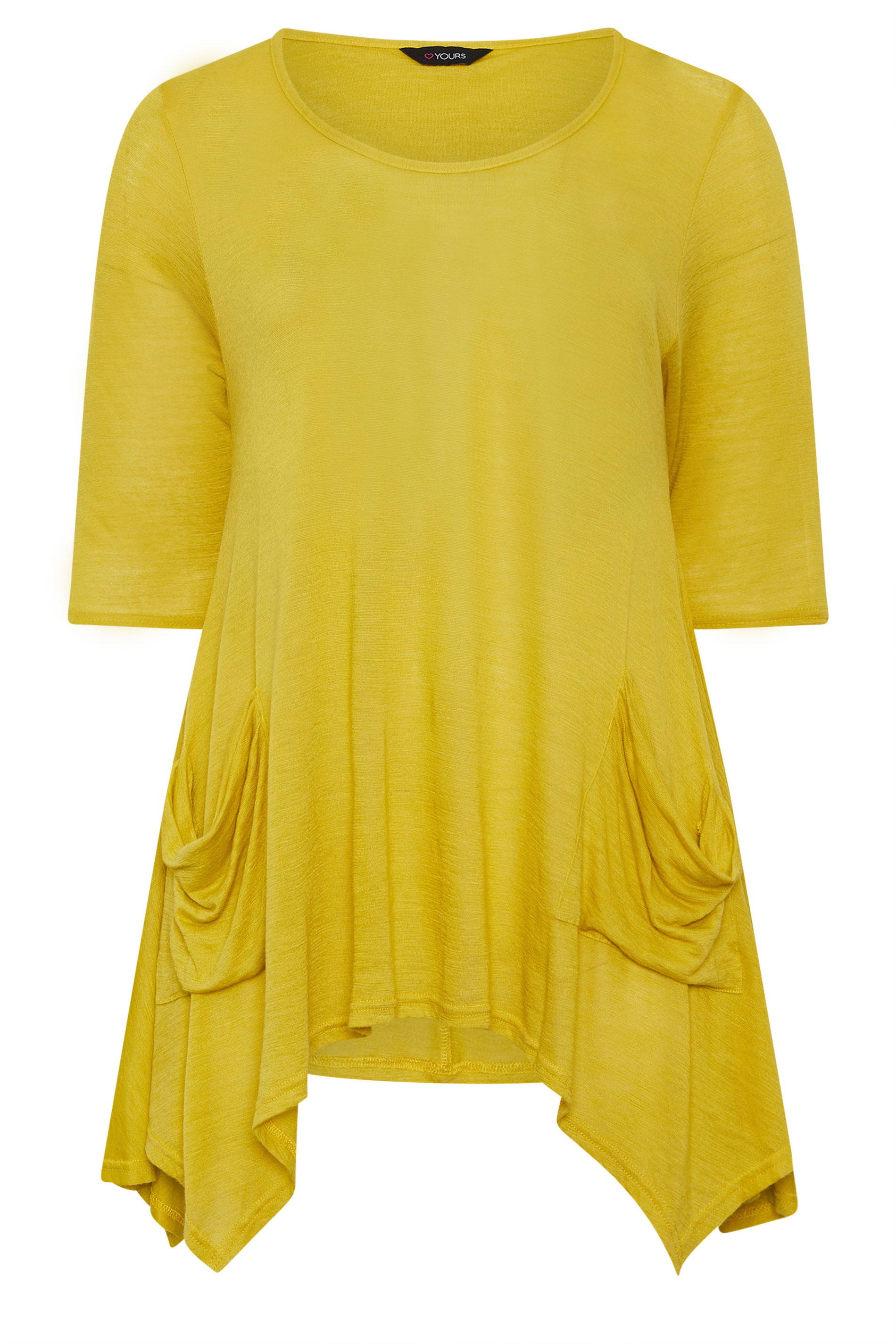 YOURS Plus Size Yellow Hanky Hem Pocket Front Top | Yours Clothing 5
