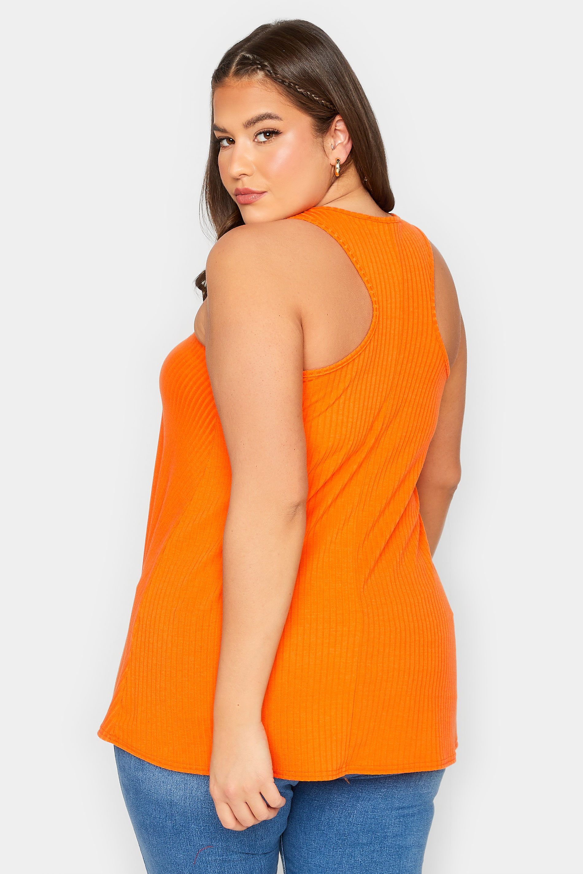 LIMITED COLLECTION Plus Size Orange Ribbed Racer Cami Vest Top | Yours Clothing  3