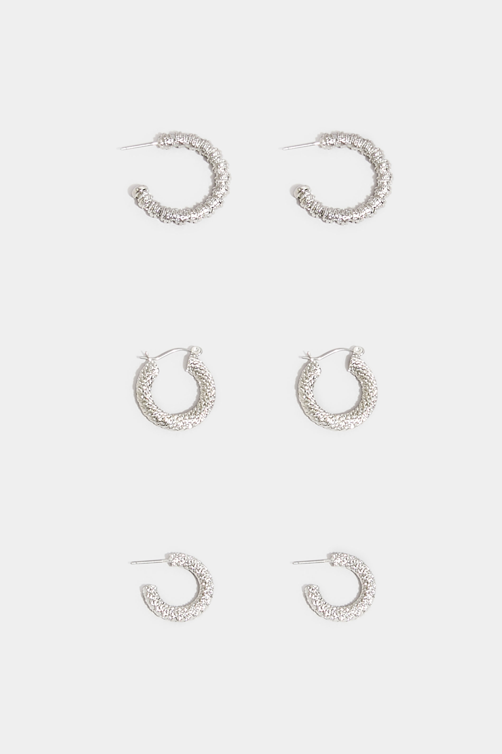 3 Pack Silver Twisted Hoop Set | Yours Clothing 2