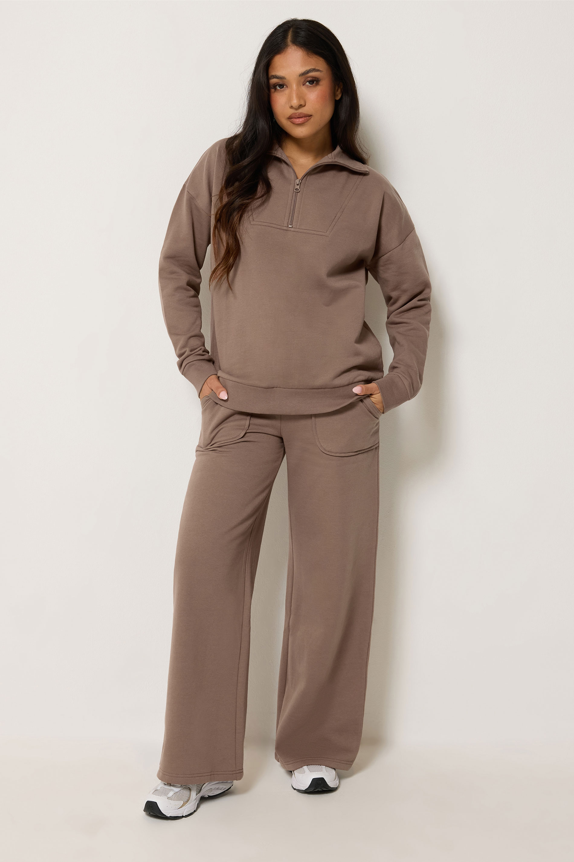 PixieGirl Petite Women's Mocha Brown Wide Leg Joggers | PixieGirl 3