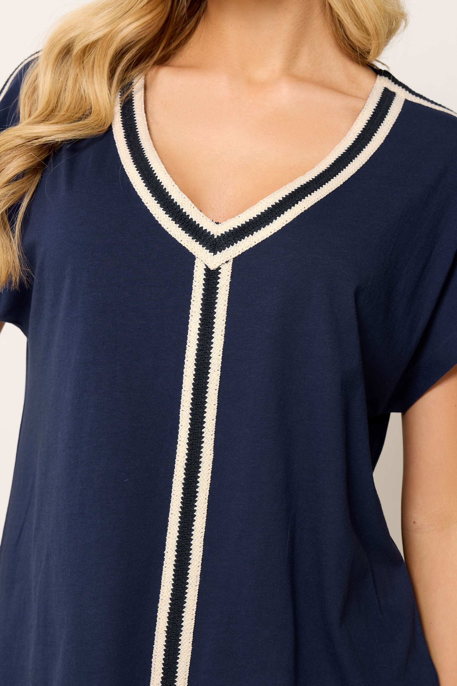 M&Co Navy Blue Contrast Trim Cotton Short Sleeve T-Shirt | M&Co 4