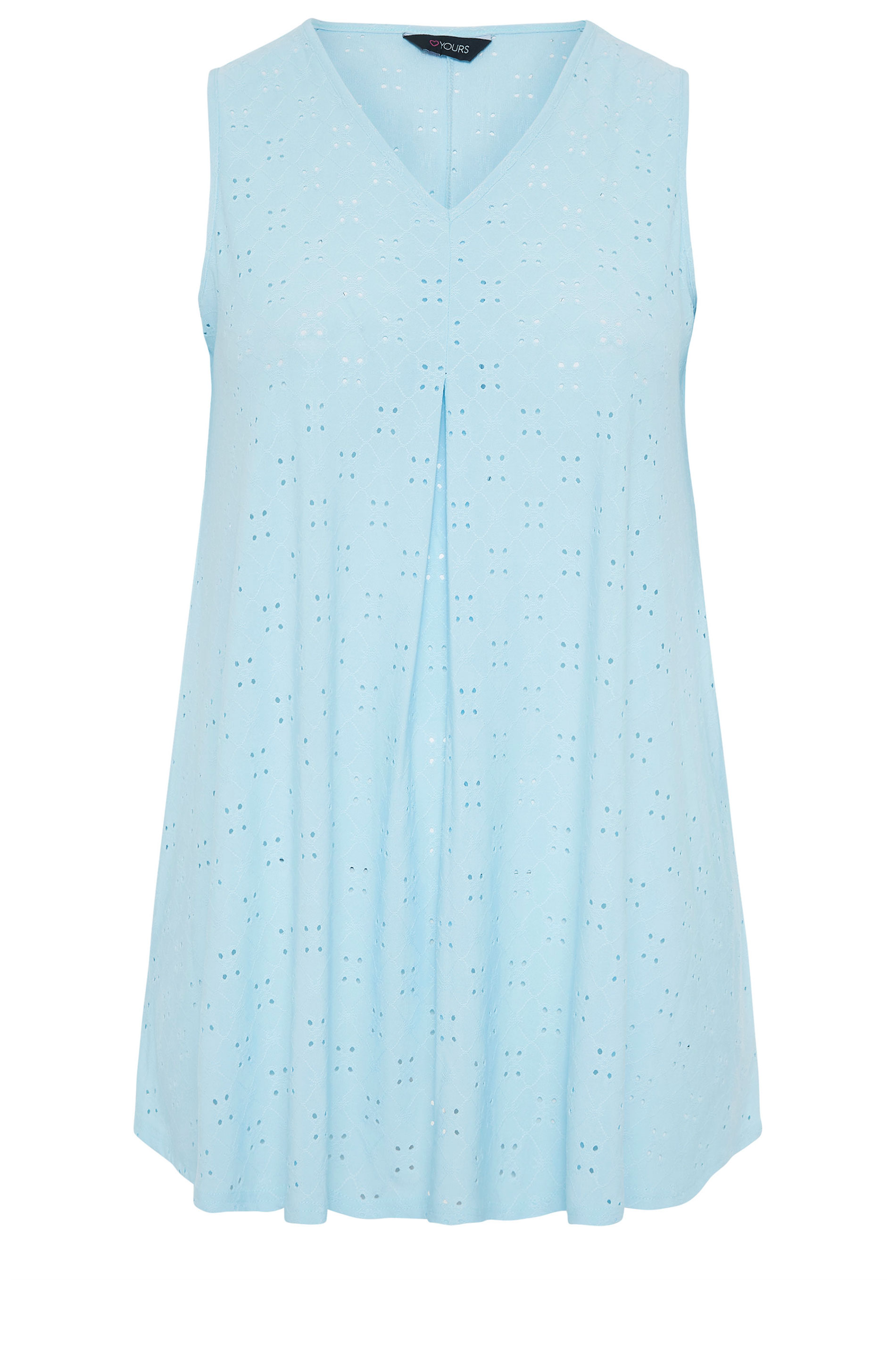 Light Blue Broderie Anglaise Swing Vest Top | Yours Clothing