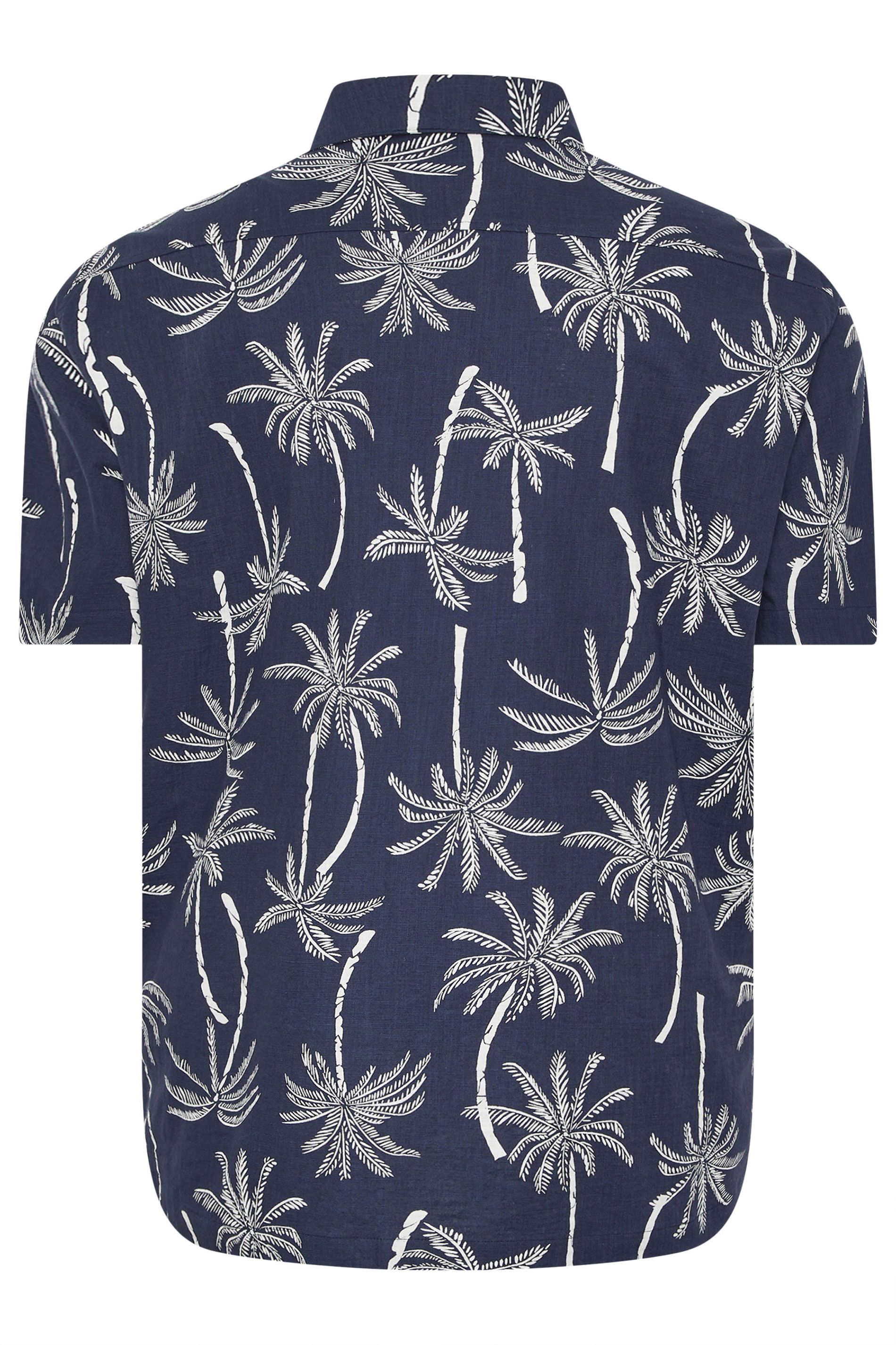 BadRhino Big & Tall Navy Blue Palm Tree Print Short Sleeve Shirt | BadRhino 7