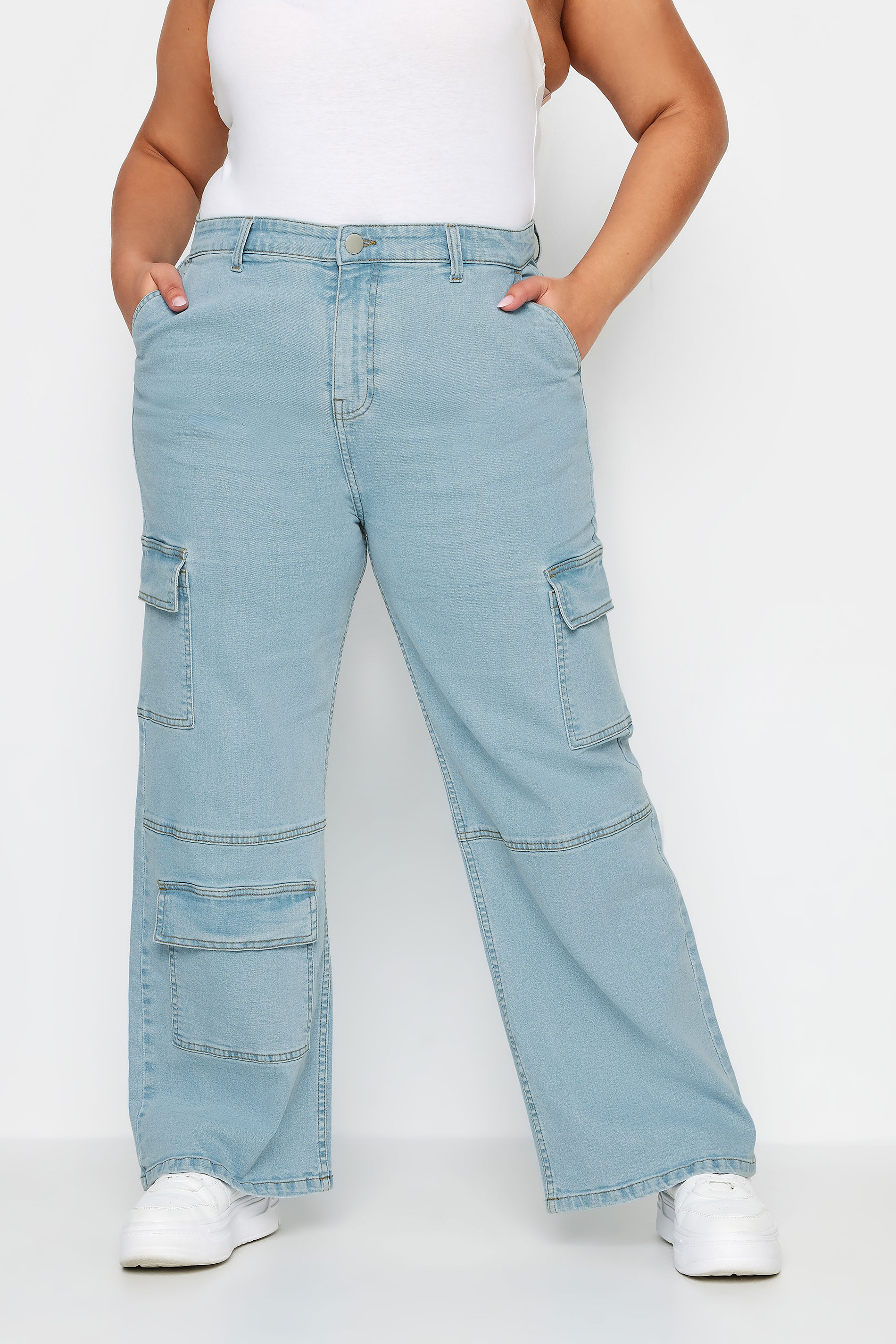 LIMITED COLLECTION Plus Size Blue Wide Leg Cargo Jeans | Yours Clothing 2