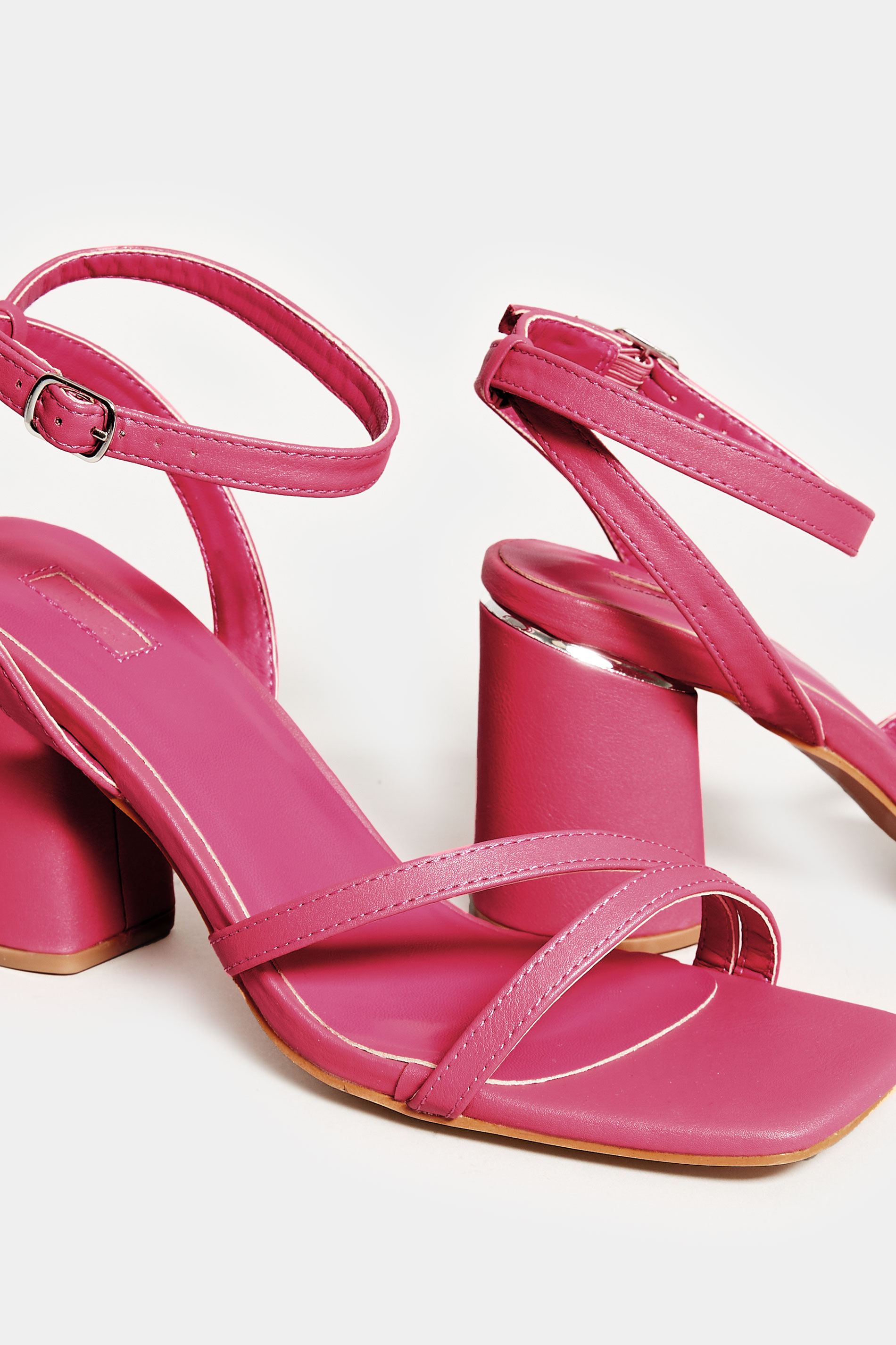 Hot Pink Asymmetrical Block Heel Sandal In Wide E Fit & Extra Fit EEE Fit