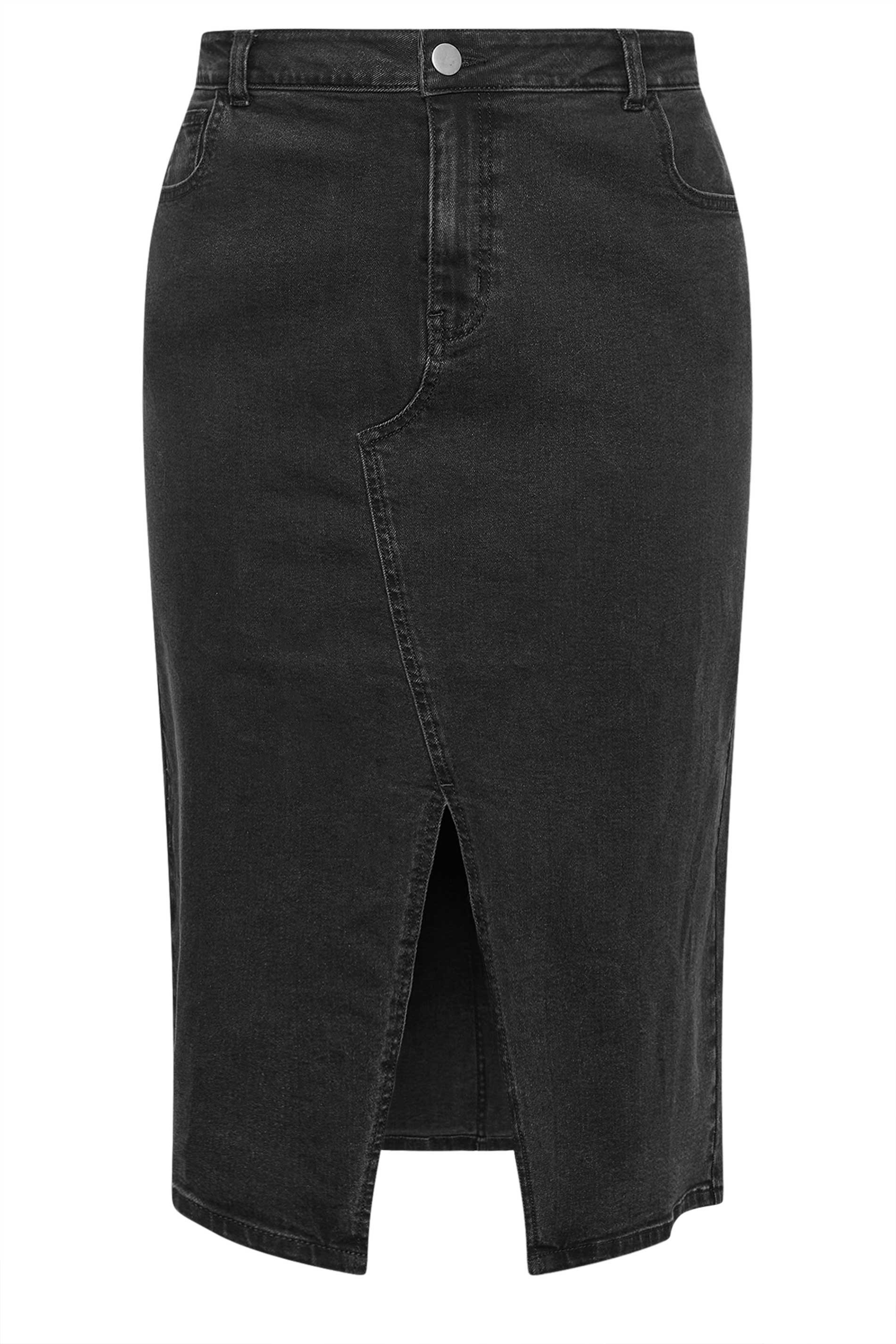 YOURS Plus Size Black Midi Stretch Denim Skirt | Yours Clothing