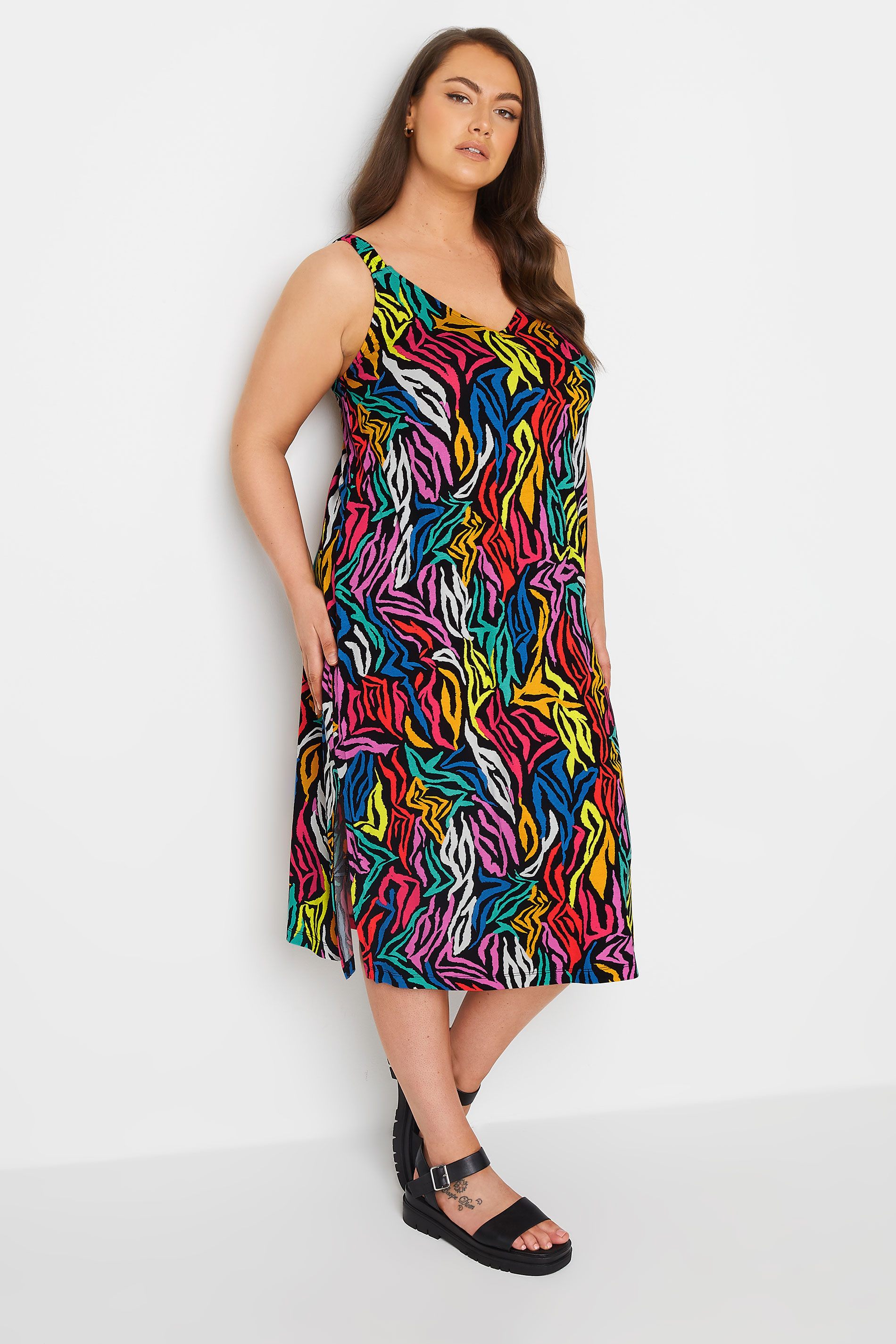 YOURS Plus Size Black Rainbow Zebra Print Beach Dress | Yours Clothing 2