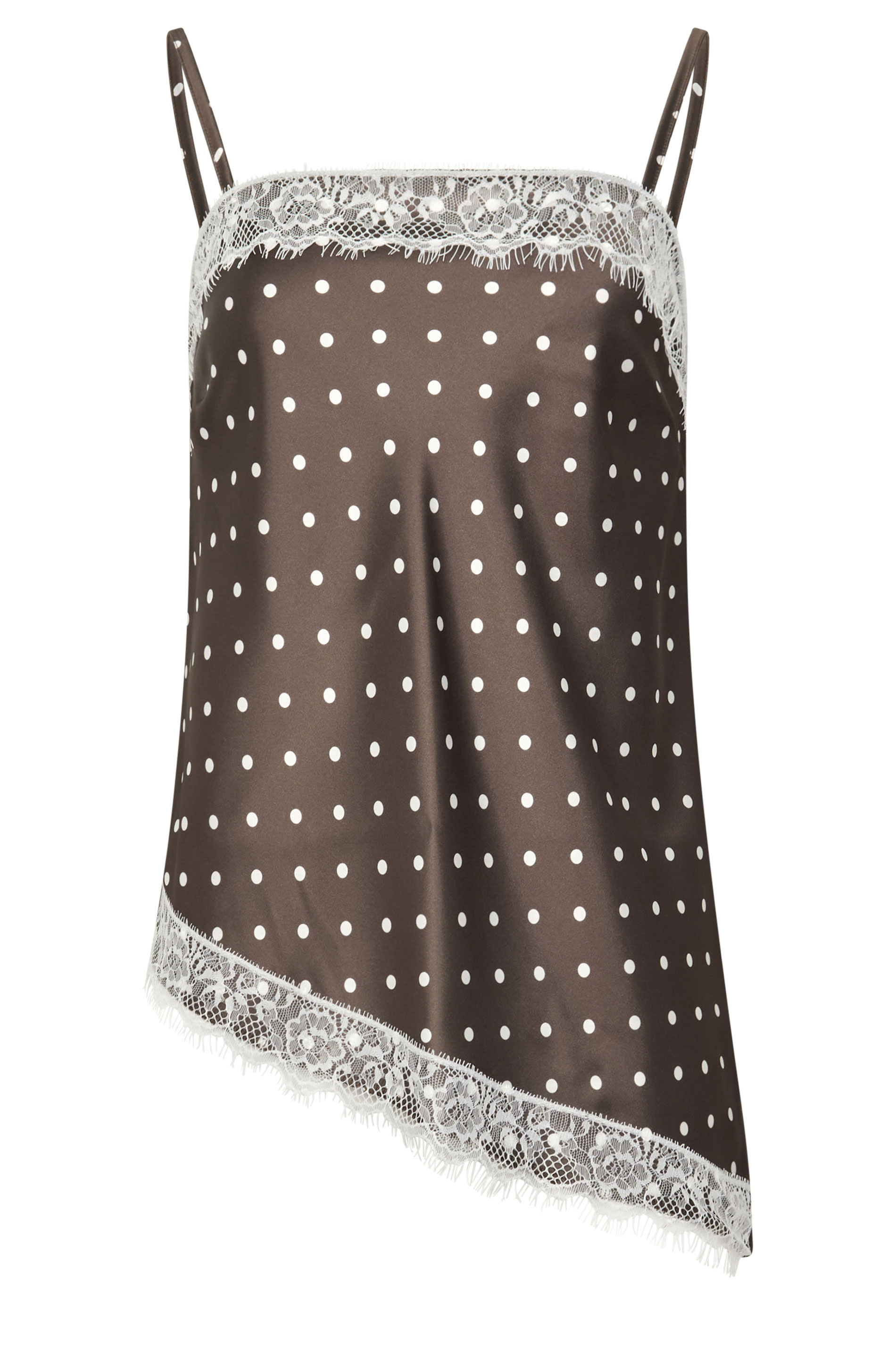 LTS Tall Women's Chocolate Brown Polka Dot Asymmetric Lace Cami Top | Long Tall Sally 5