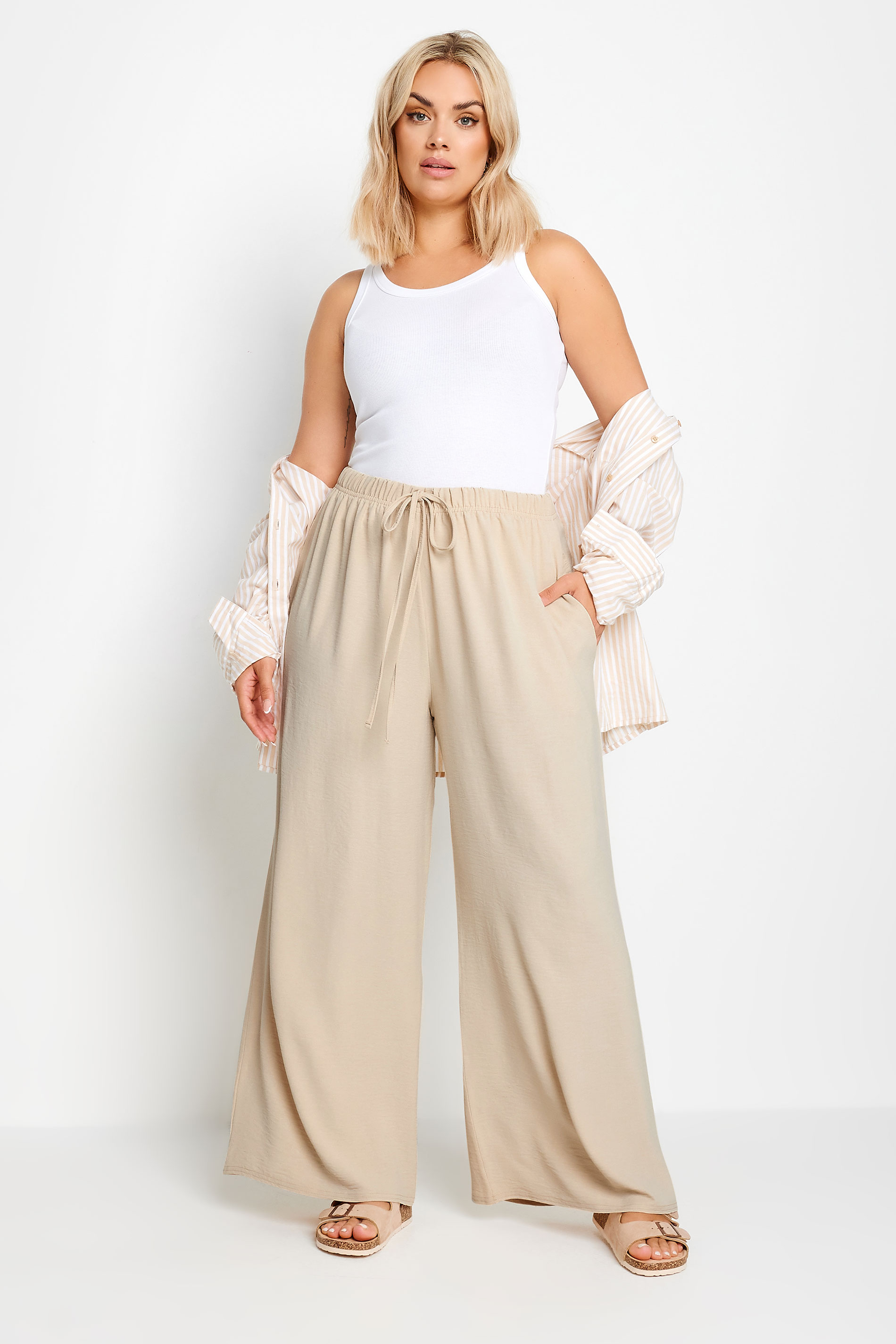 YOURS Plus Size Beige Brown Twill Wide Leg Trousers | Yours Clothing 2