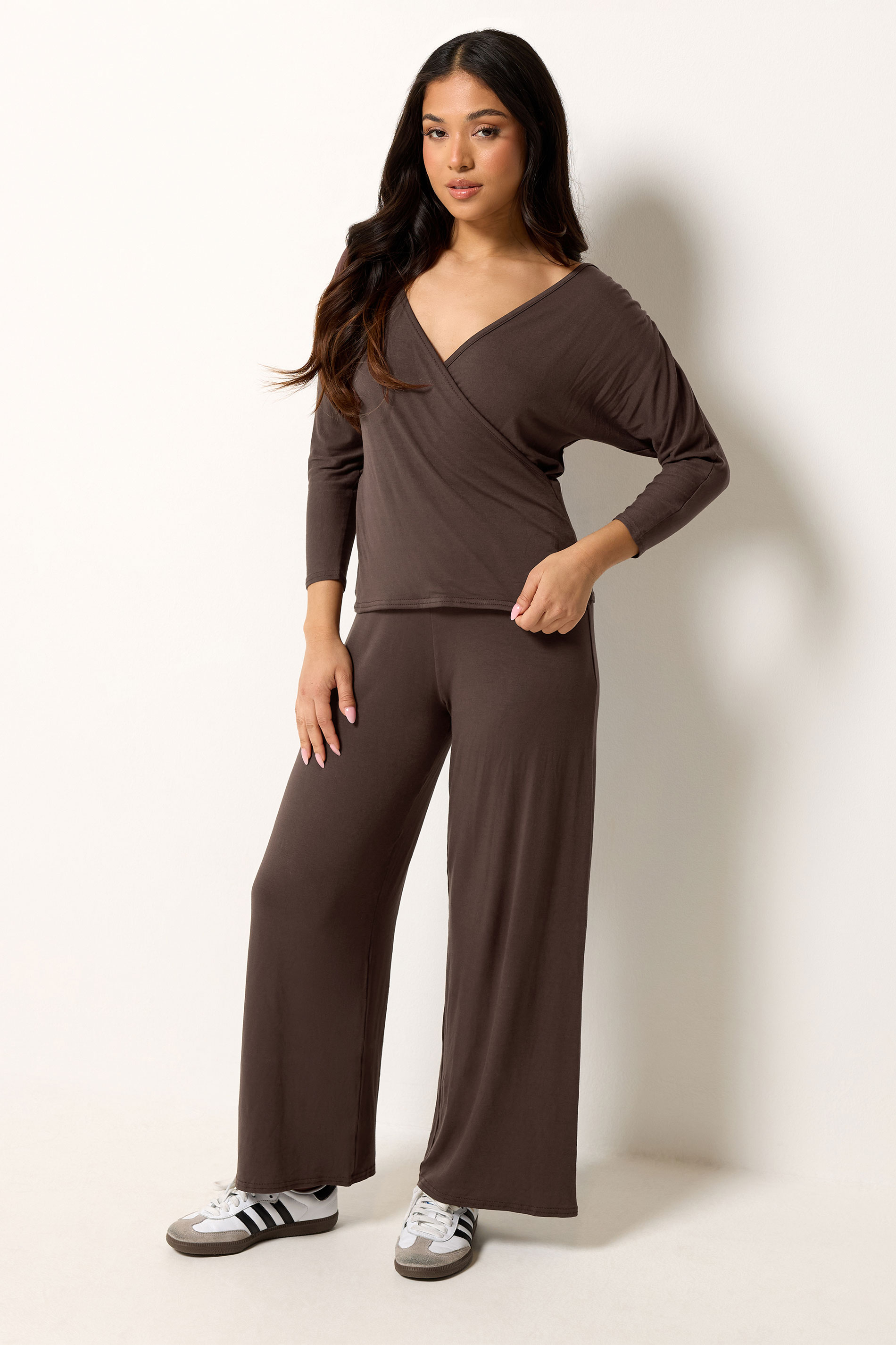 PixieGirl Petite Chocolate Brown Wide Leg Trousers | PixieGirl  2
