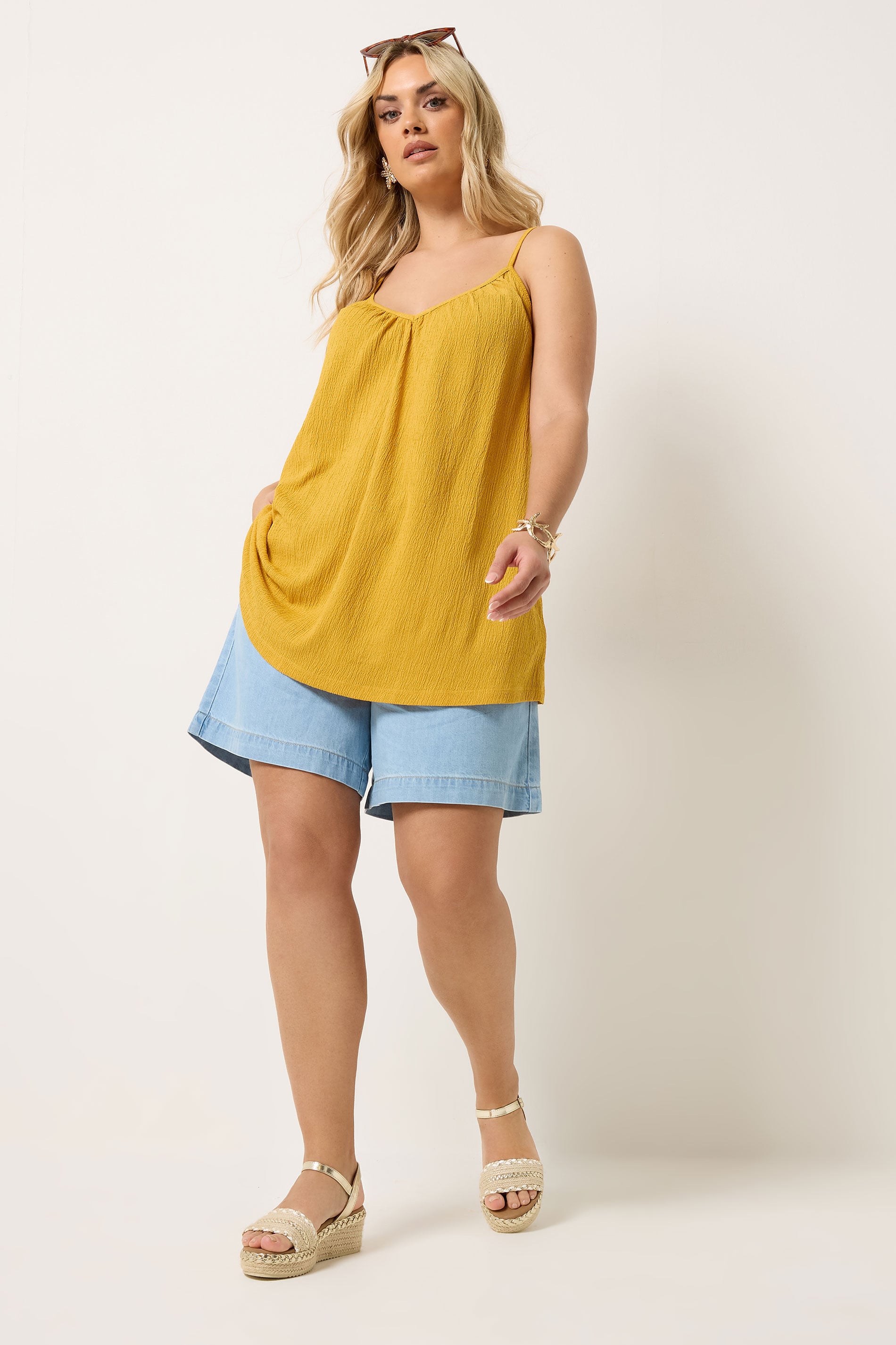 YOURS Plus Size Yellow Gathered Swing Vest Top | Yours Clothing 1