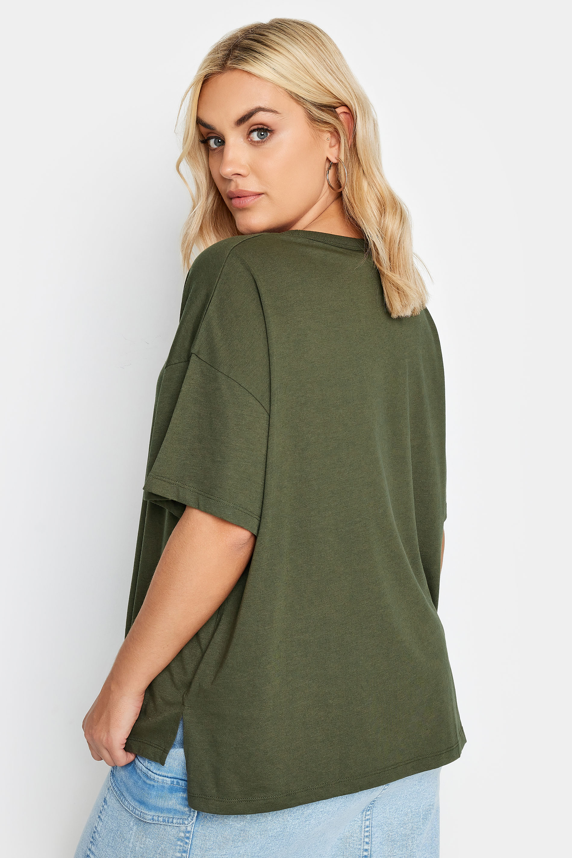 LIMITED COLLECTION Plus Size Khaki Green Step Hem Top | Yours Clothing 3