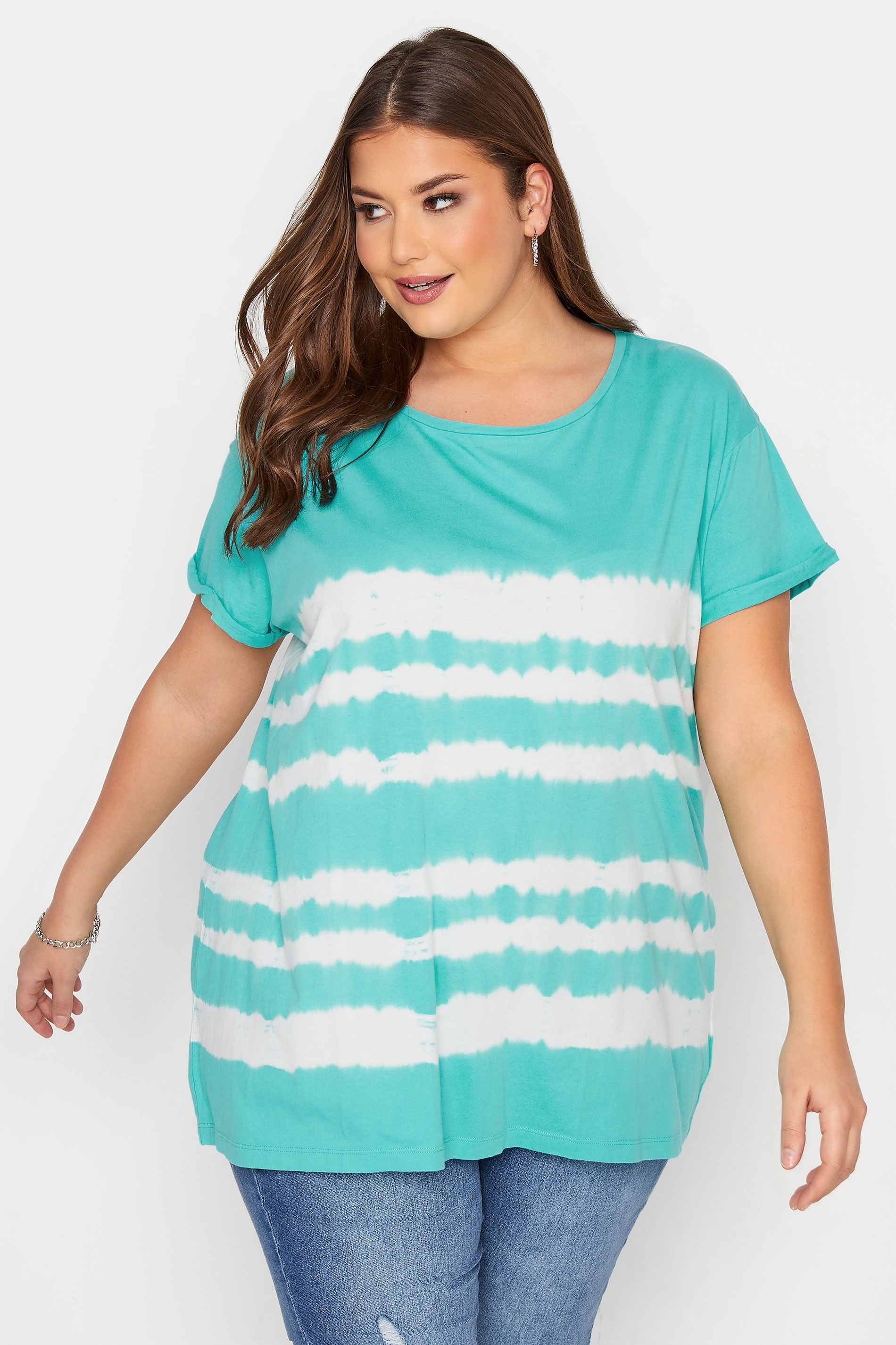 Grande taille  Tops Grande taille  Tops Jersey | YOURS FOR GOOD - T-Shirt Bleu Turquoise Manches Courtes Tie & Dye - JA35903