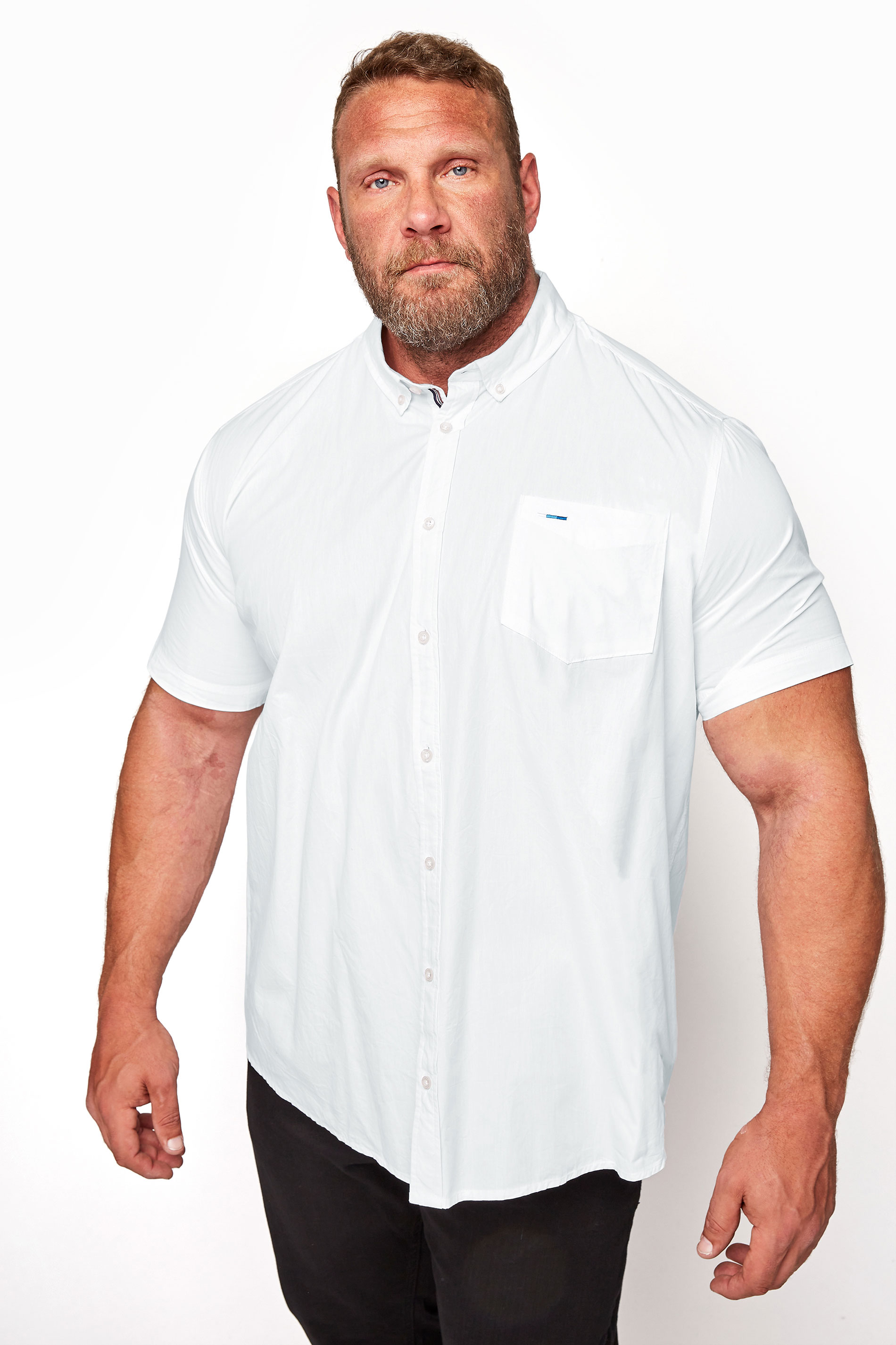 BadRhino Big & Tall White Essential Short Sleeve Oxford Shirt 1