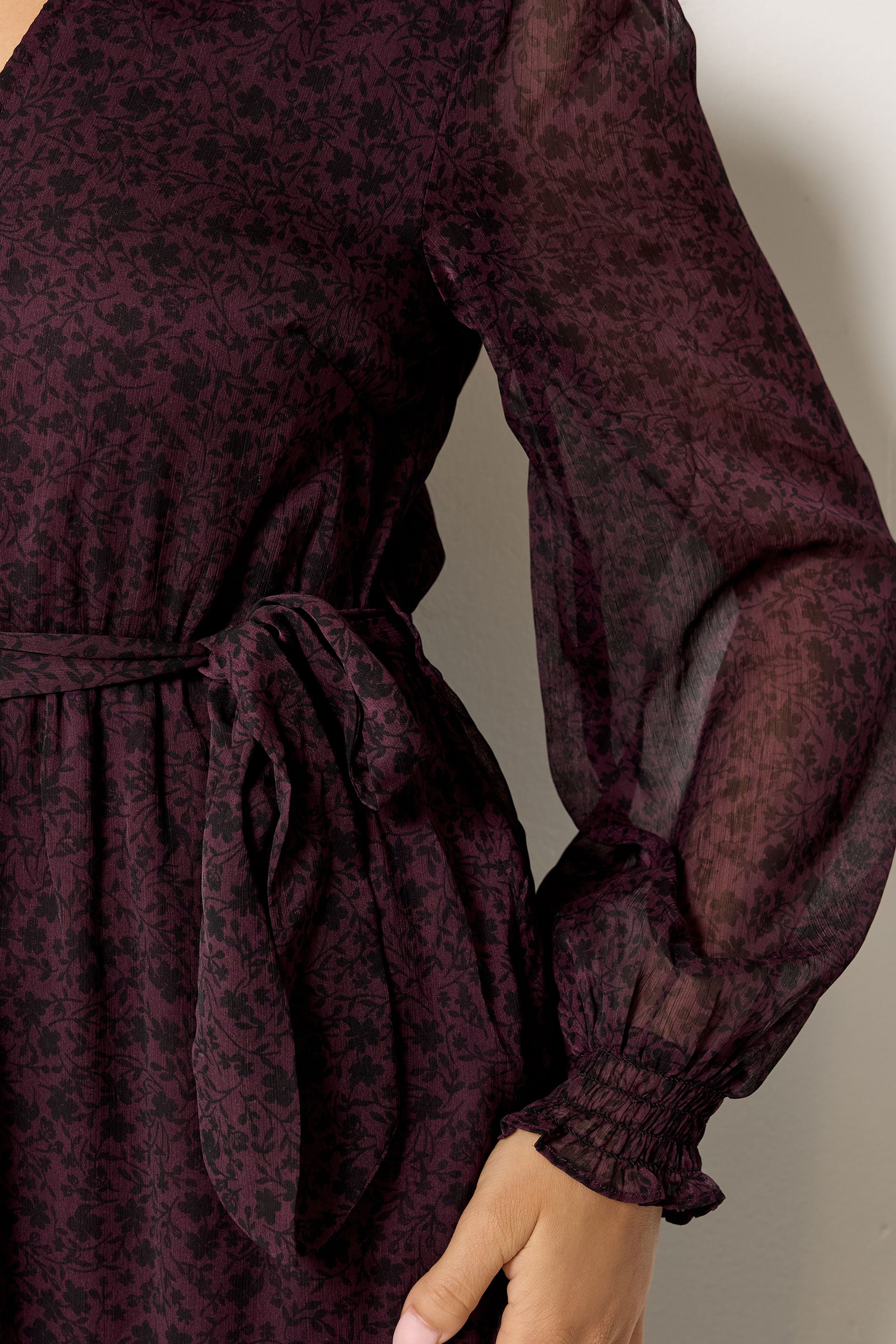 M&Co Petite Purple Ditsy Long Sleeve Midi Dress | M&Co  4