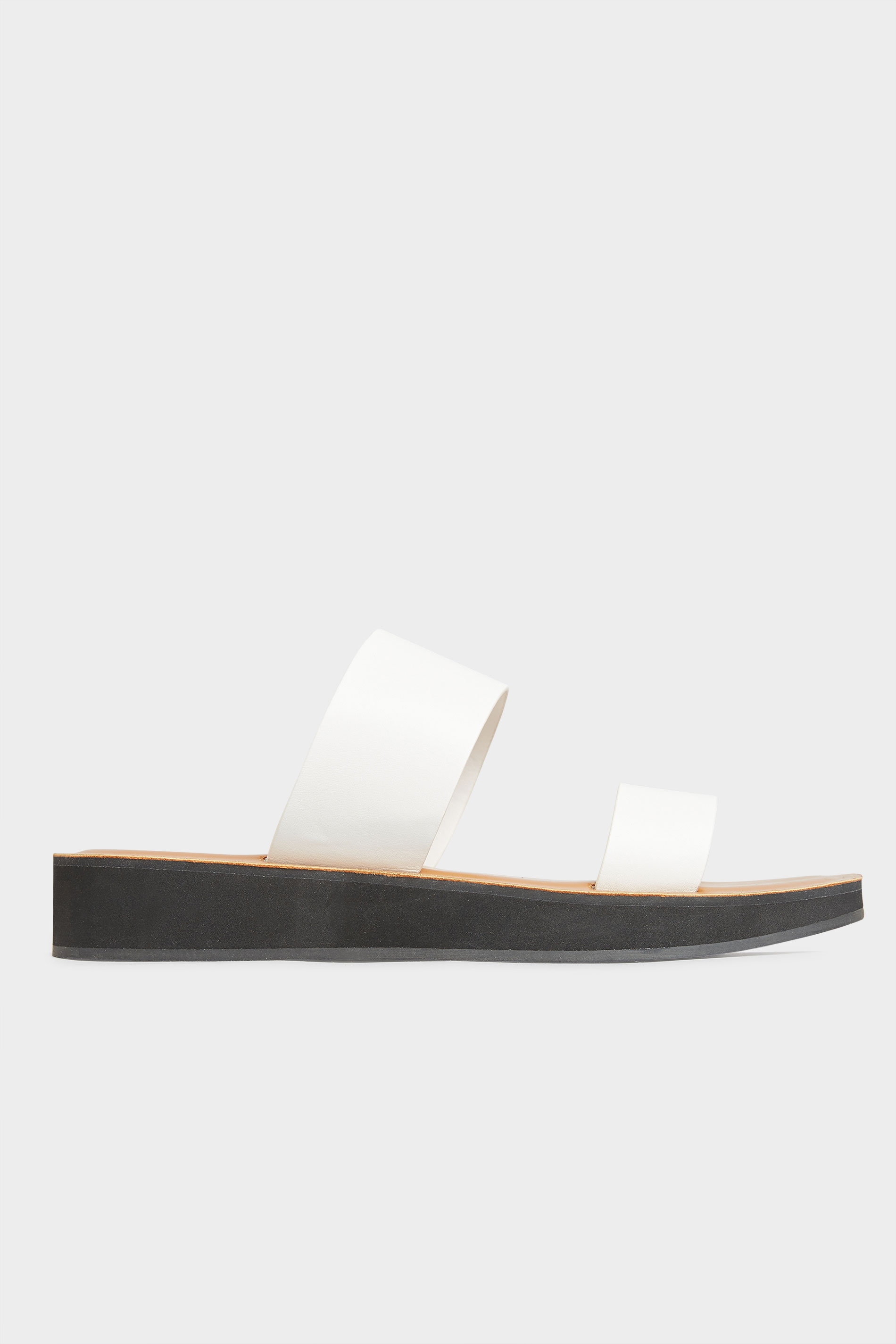 LTS White Two Strap Flat Sandals In Standard Fit | Long Tall Sally