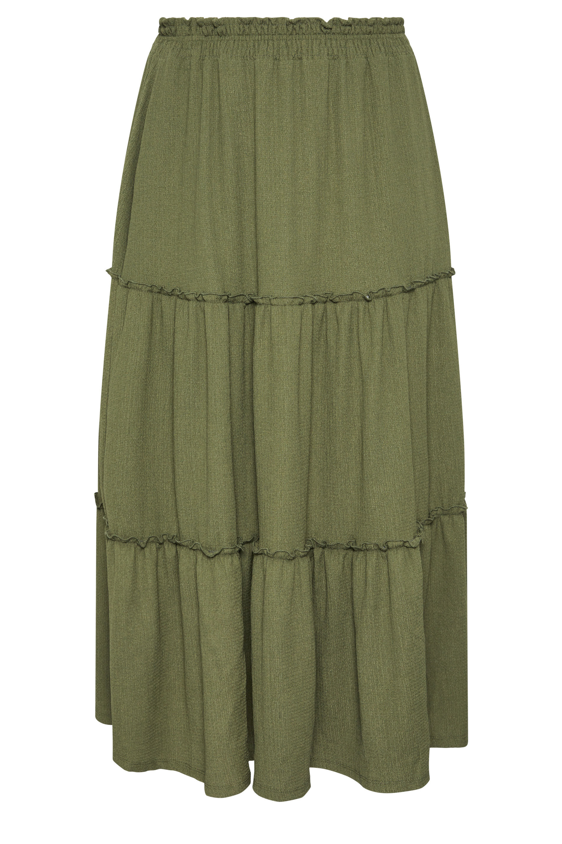 YOURS Plus Size Khaki Green Tiered Maxi Skirt | Yours Clothing 5