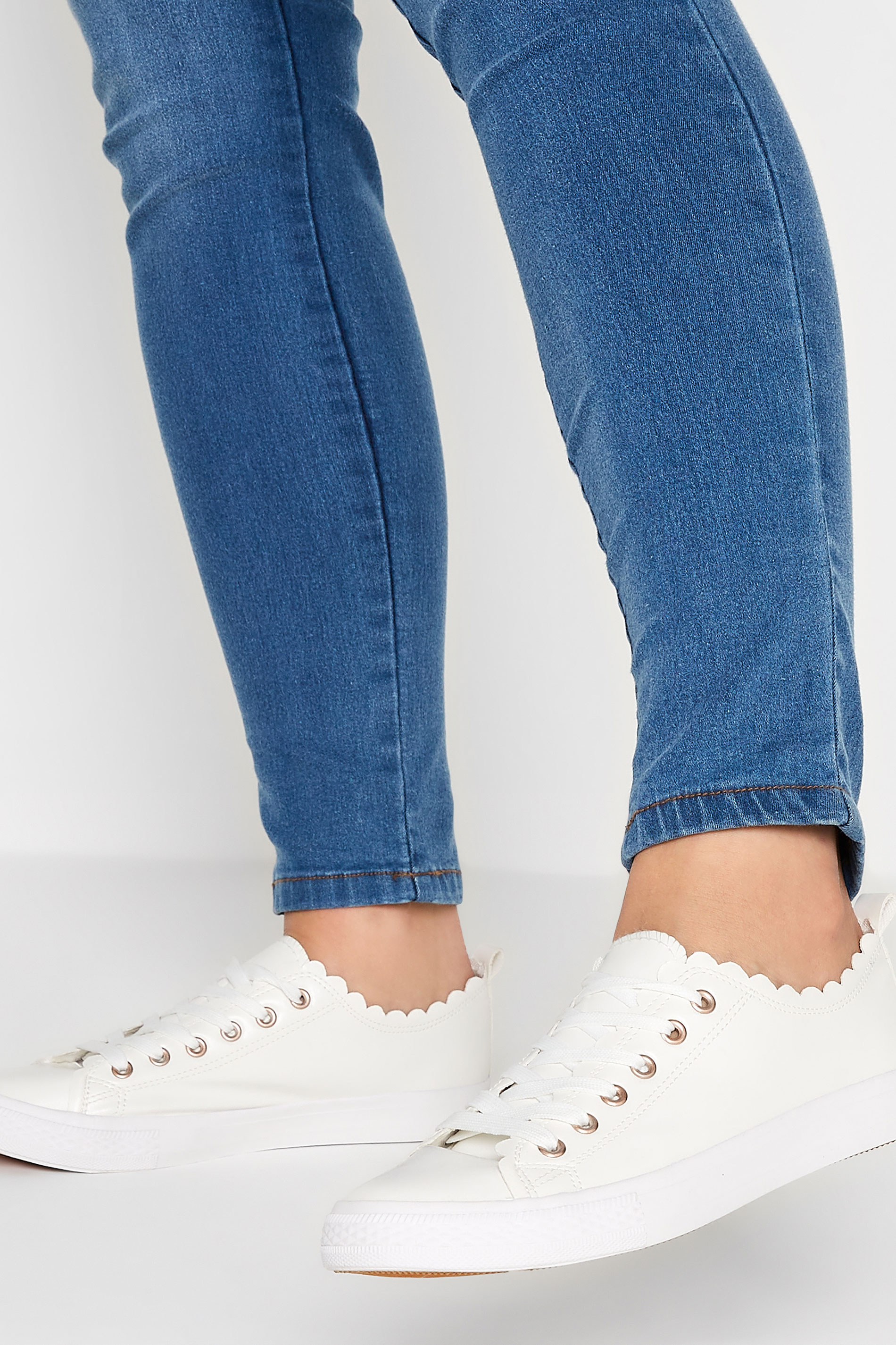 White Scalloped Edge Trainers In Extra Wide EEE Fit 1